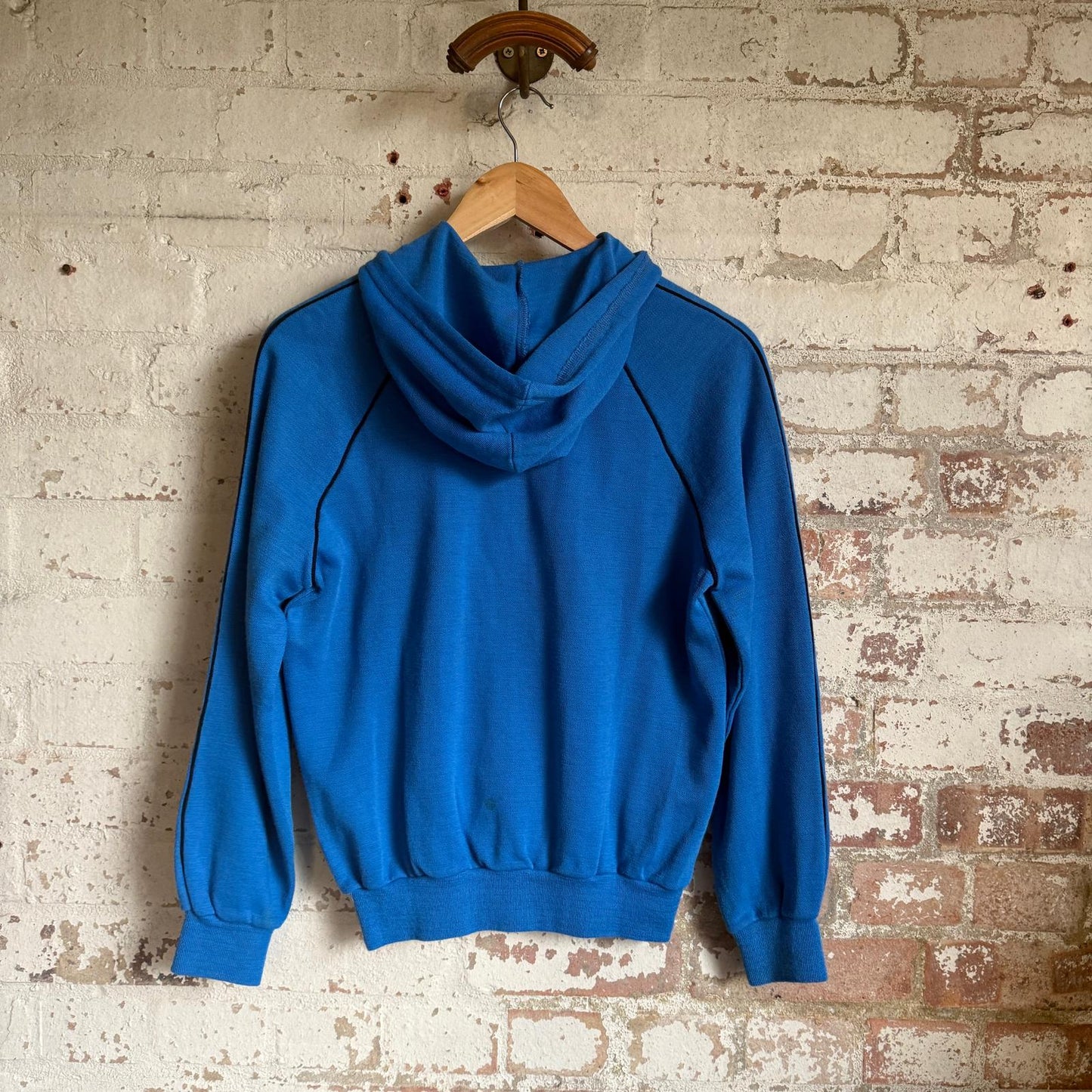 1980s Blue Raglan Zip Up Hoodie Sweatshirt