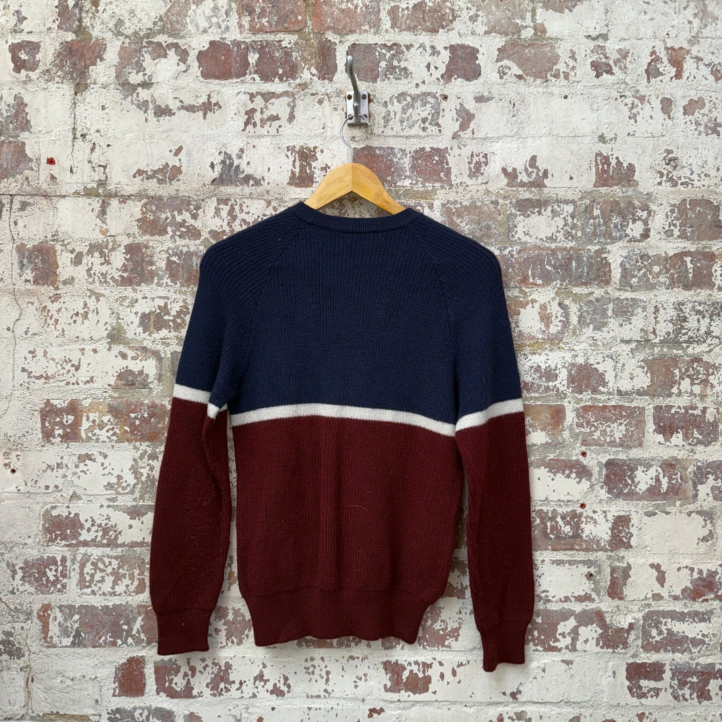 1970s Navy and Red Wool Knitted Jumper