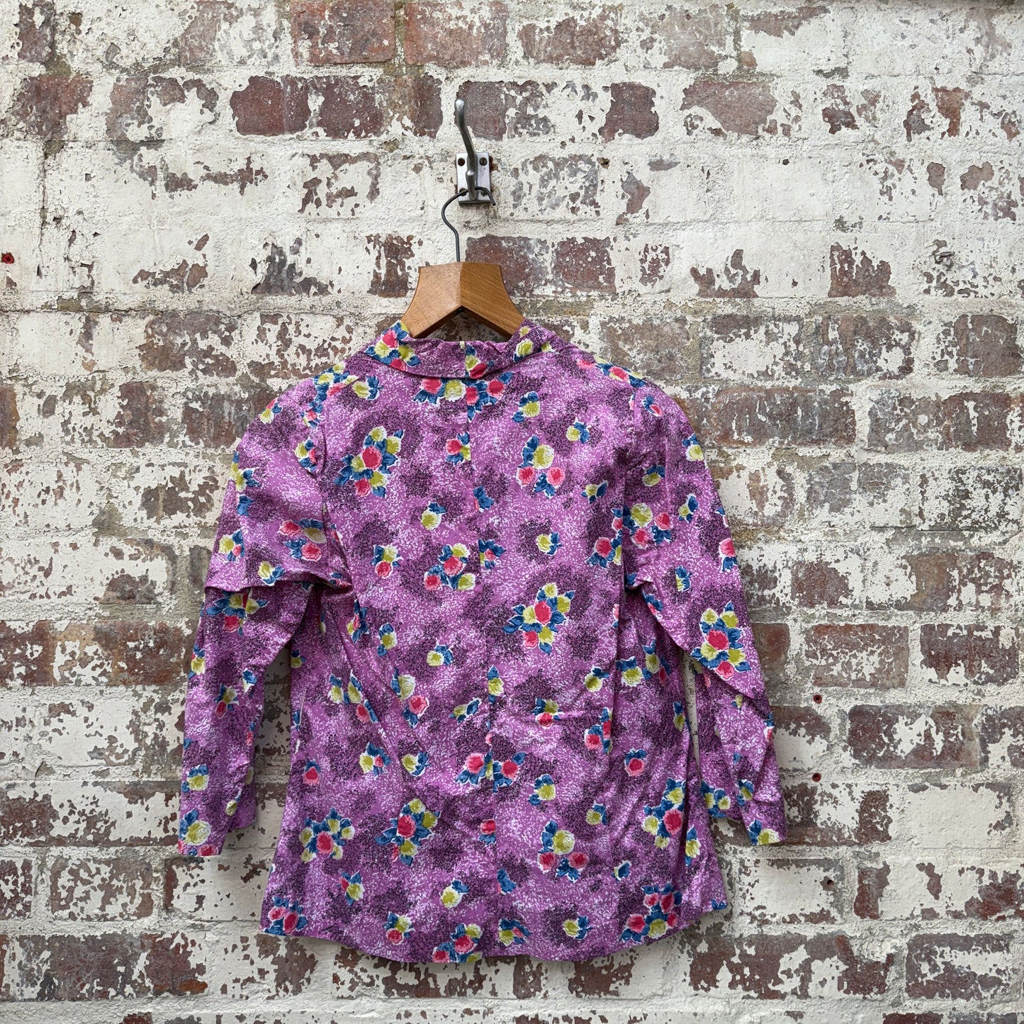 1970s Pink Cotton Patterned Blouse Shirt