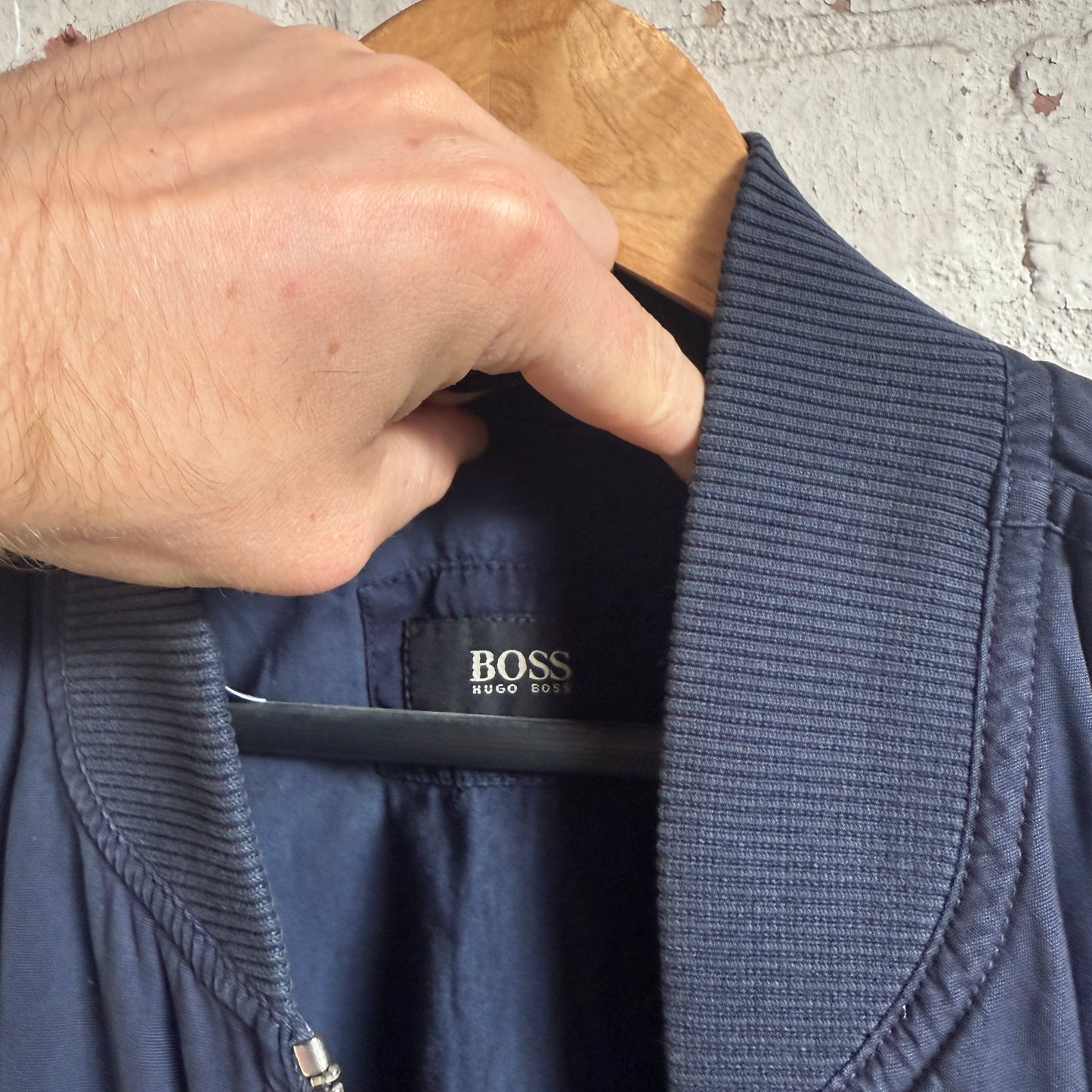 1990s Navy Cotton Hugo Boss Cotton Bomber Jacket