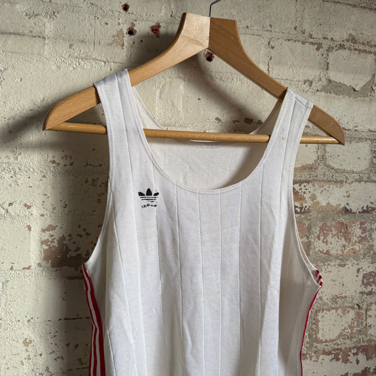 1980s White Adidas Sports Vest Top