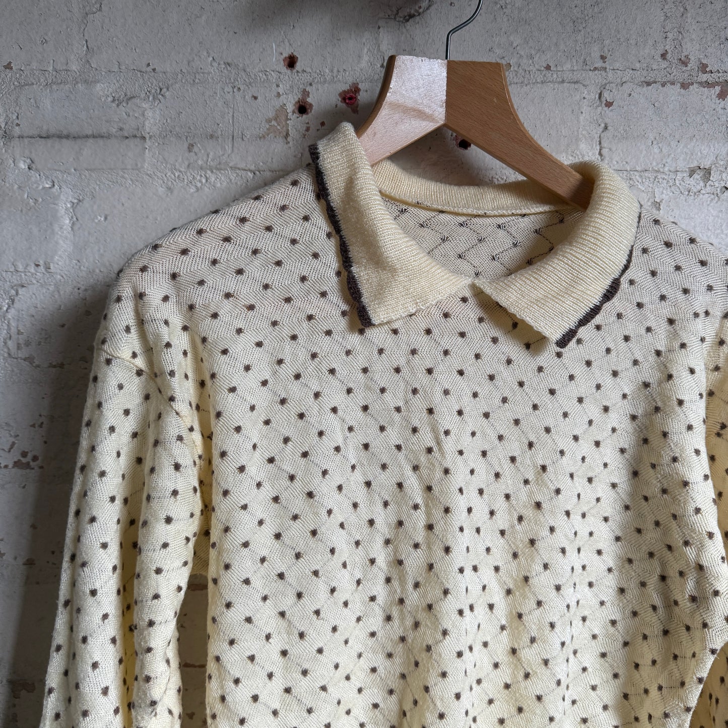 1970s Cream Specked Collared Knitted Jumper