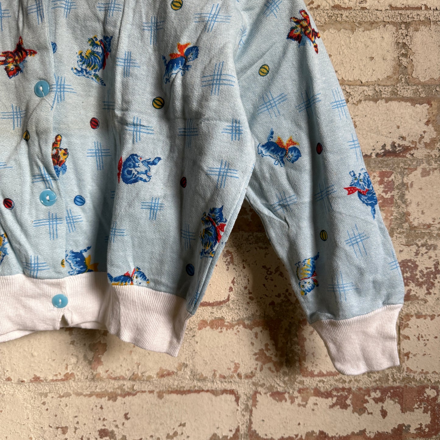 1960s Blue Printed Button Cardigan Jumper