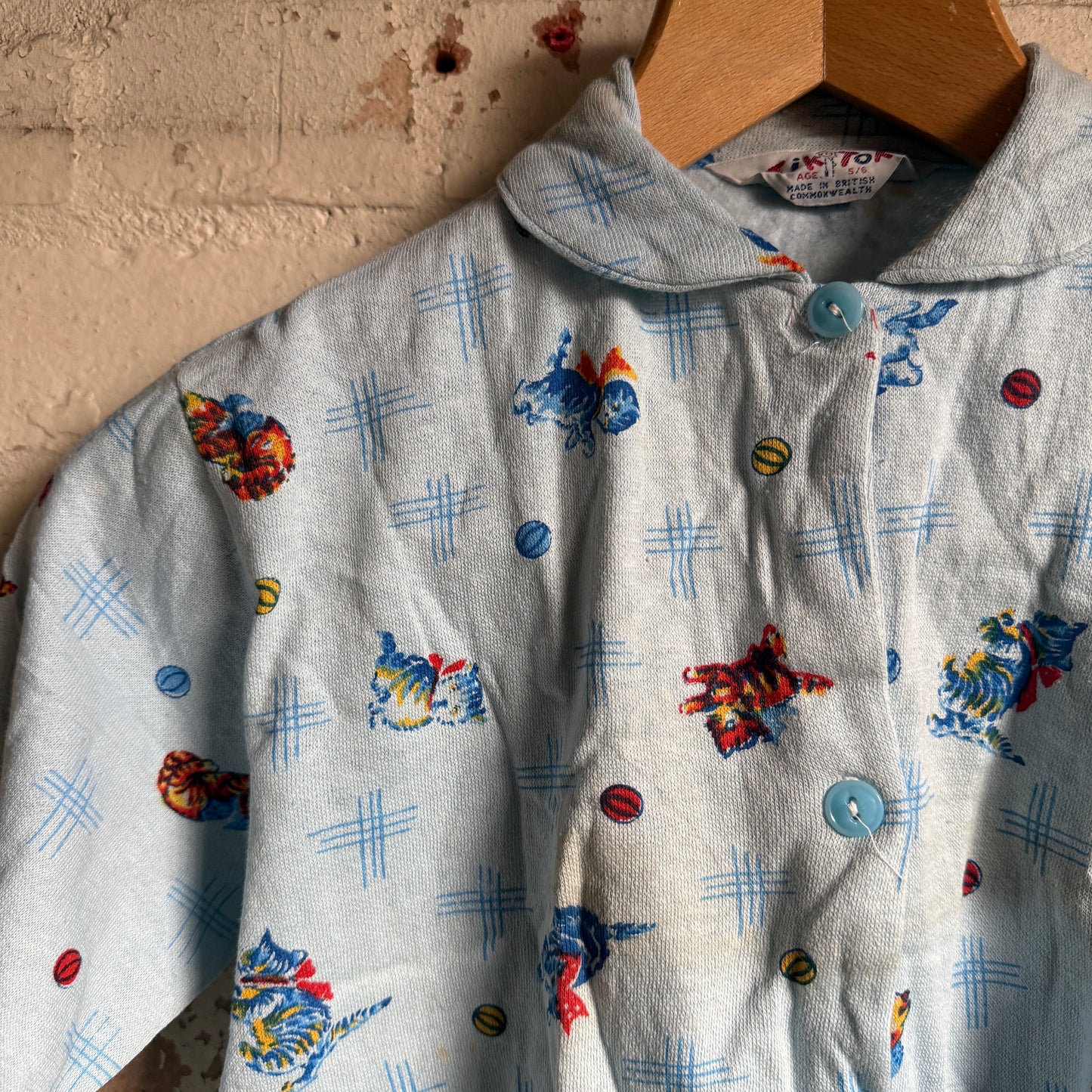 1960s Blue Printed Button Cardigan Jumper
