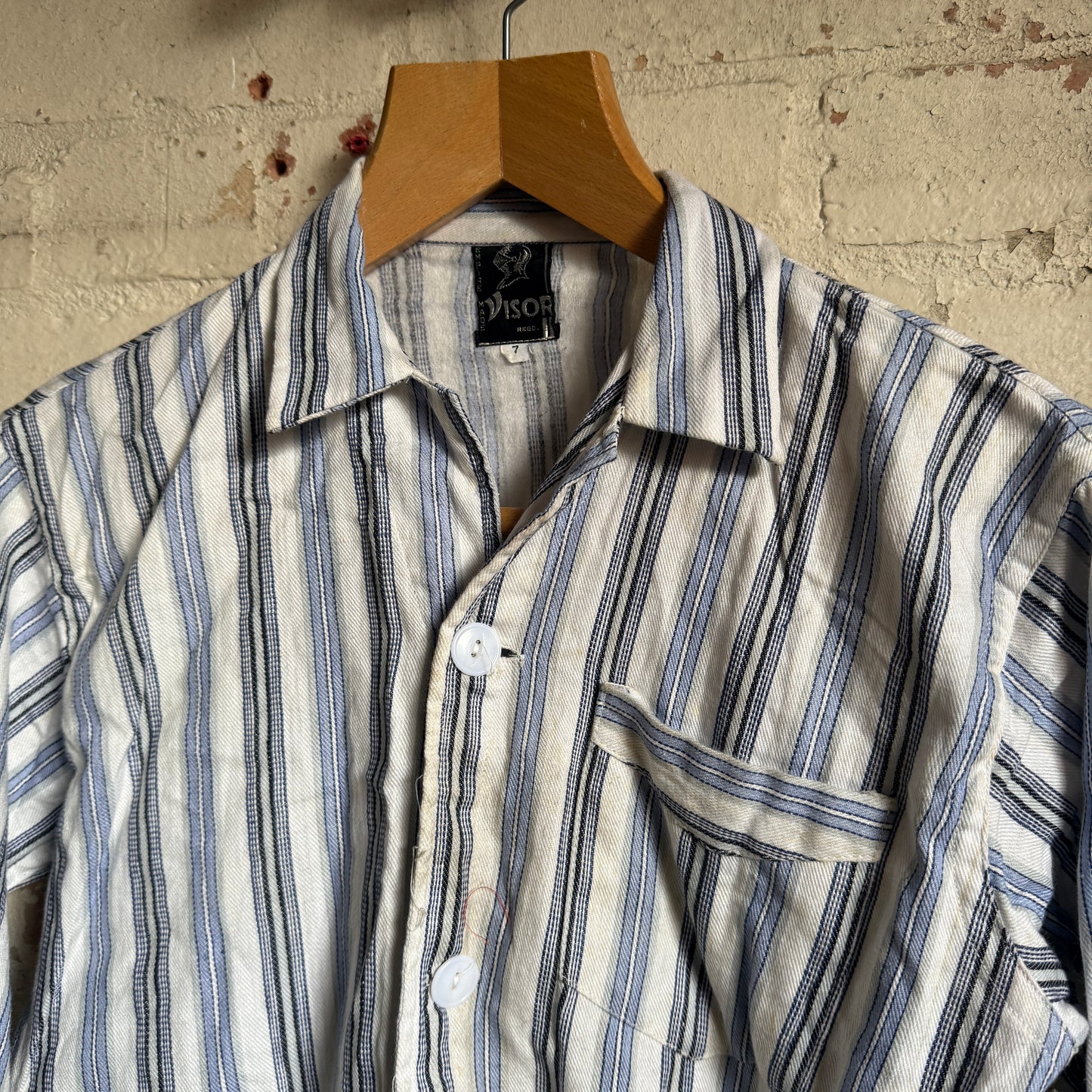 1970s Striped British Pyjama Button Shirt