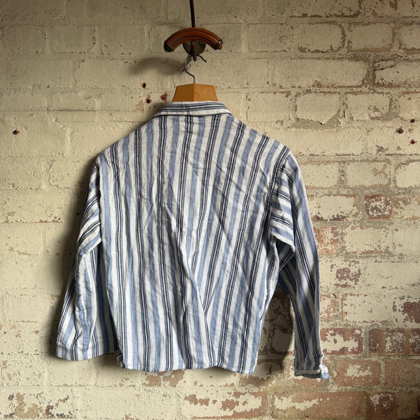 1970s Striped British Pyjama Button Shirt