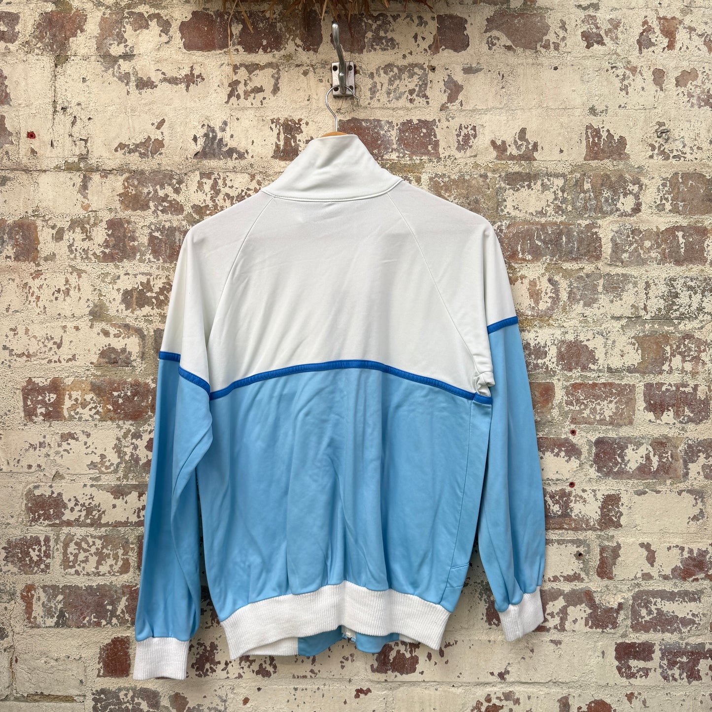 1980s Baby Blue and White Zip Up Track Top