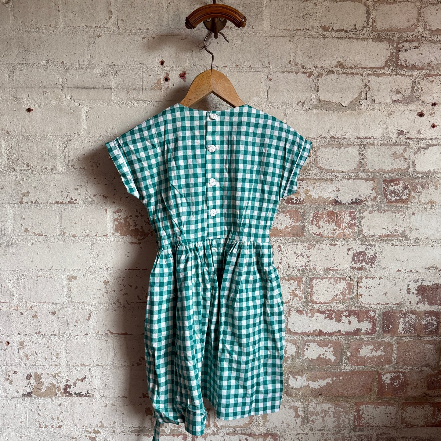 1950s Green Gingham Cotton Belted Dress