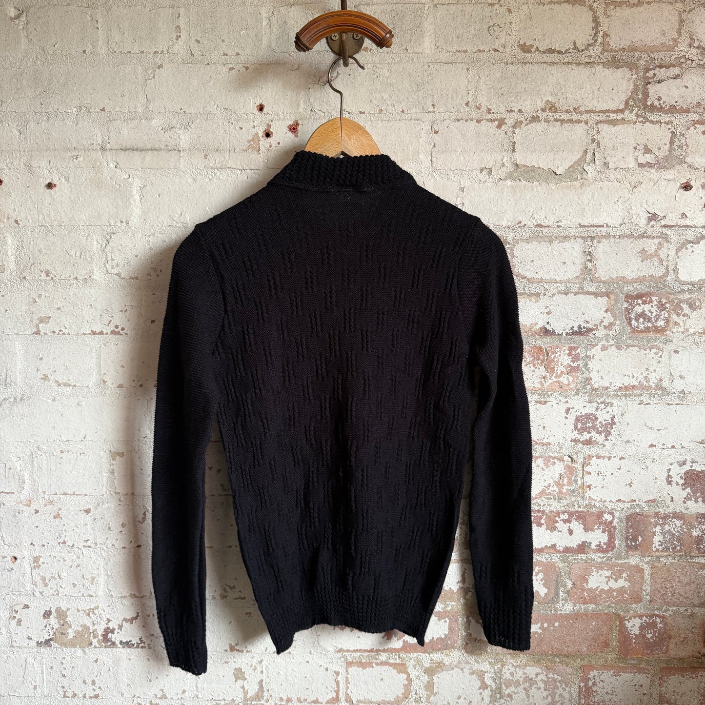 1970s Black Knitted Patterned Button Jumper