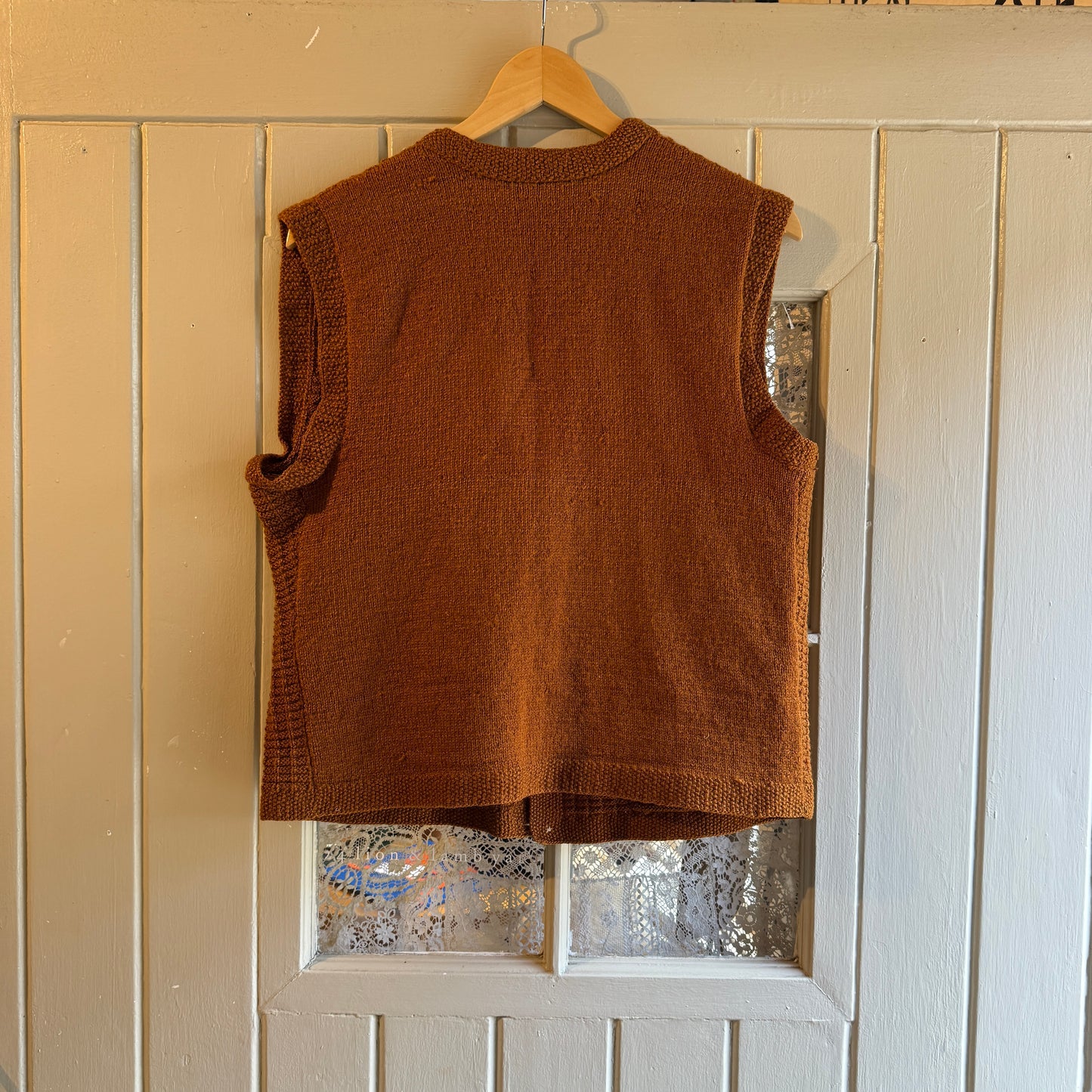 1960s Brown Wool Knitted Button Tank Top Jumper