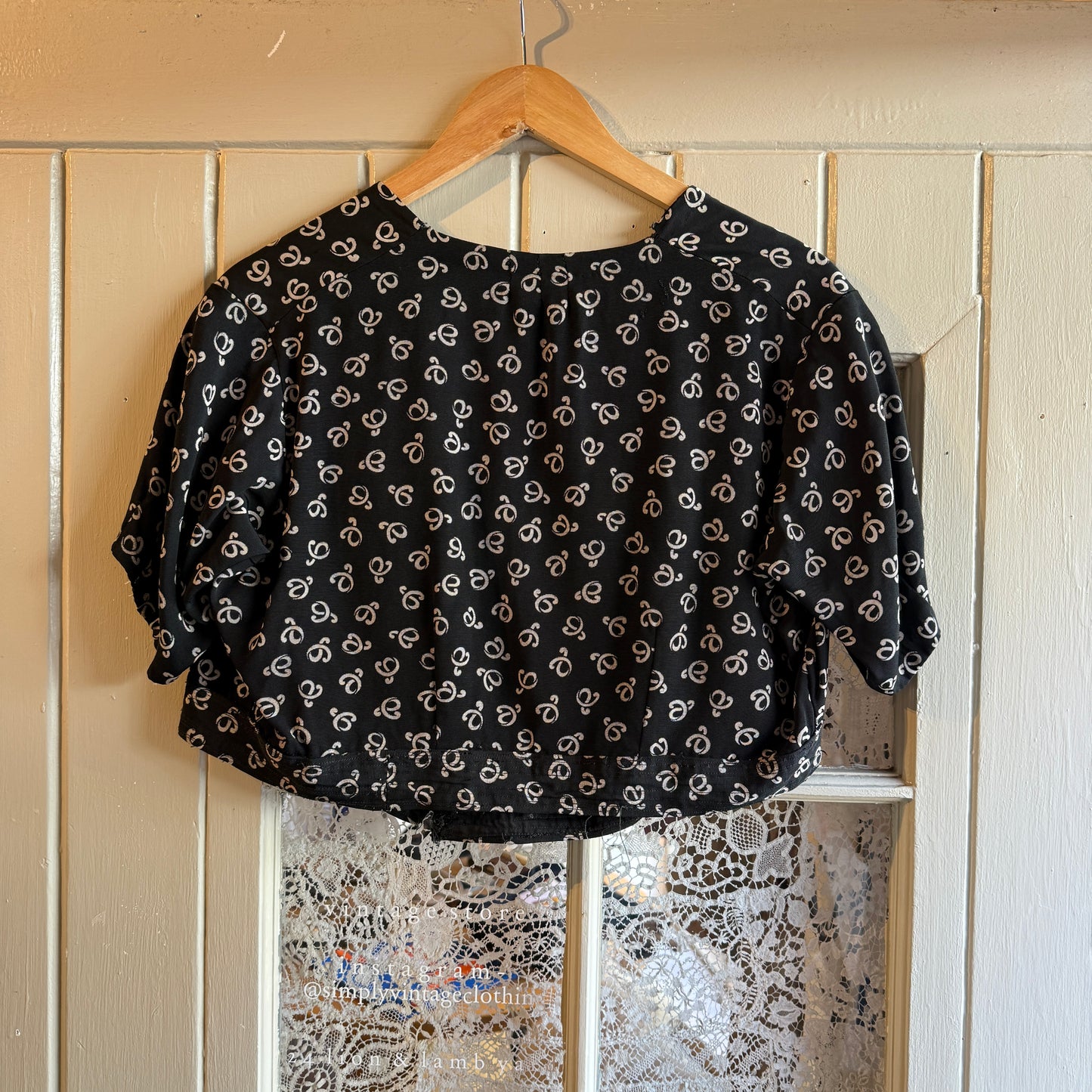 1930s 1940s Black Patterned rayon Silk Button Blouse