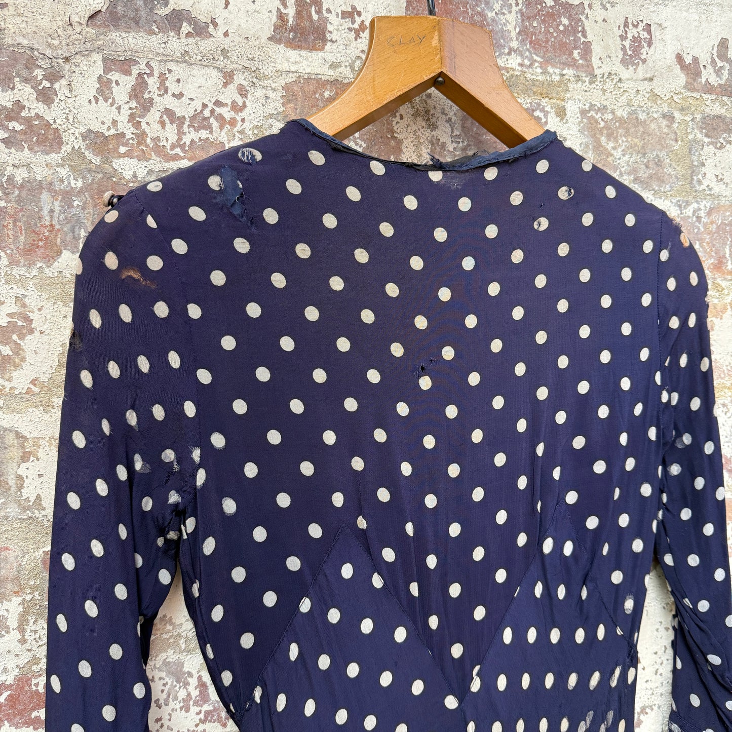 1930s Navy Polka Dot Drop Waist Silk Dress