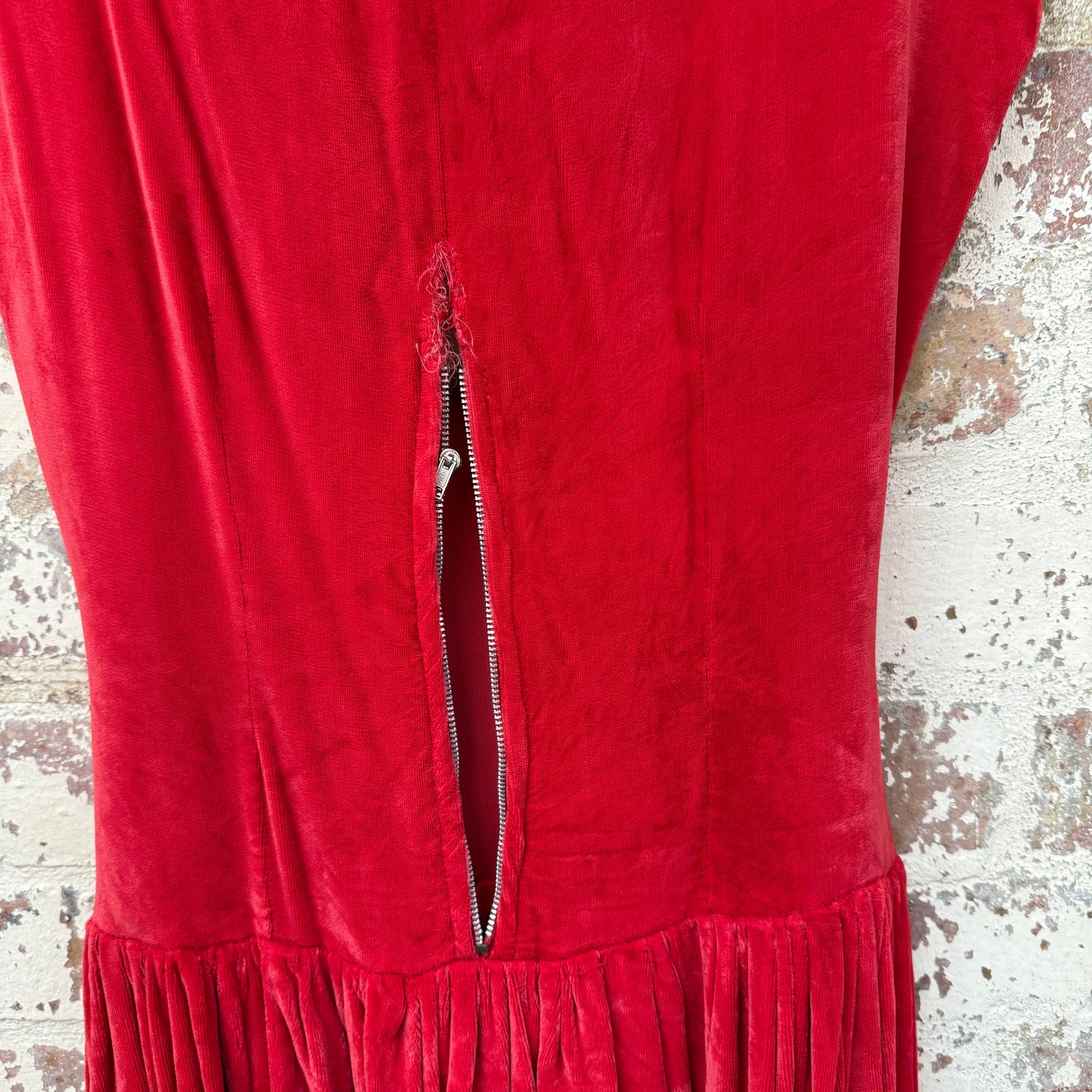 1950s 1960s Red Crushed Velvet Belted Dress