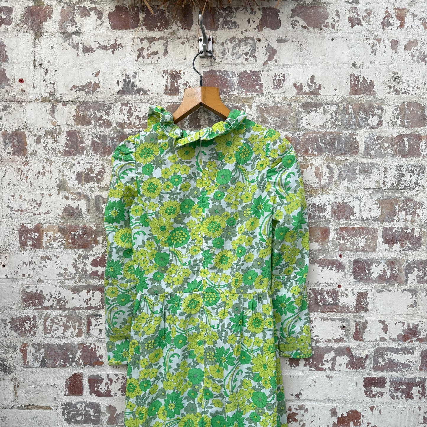 1970s Green Cotton Printed Long Dress