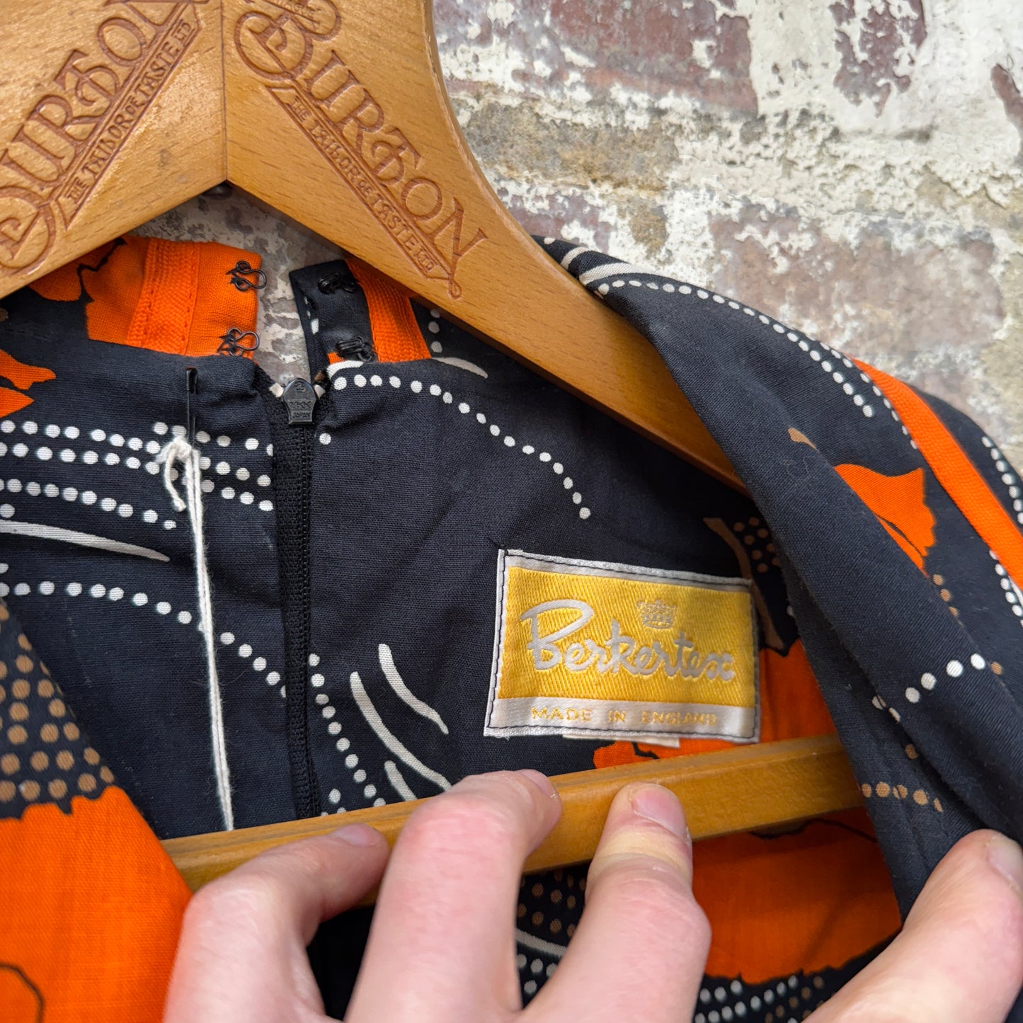 1970s Orange and Black Print Cotton Dress