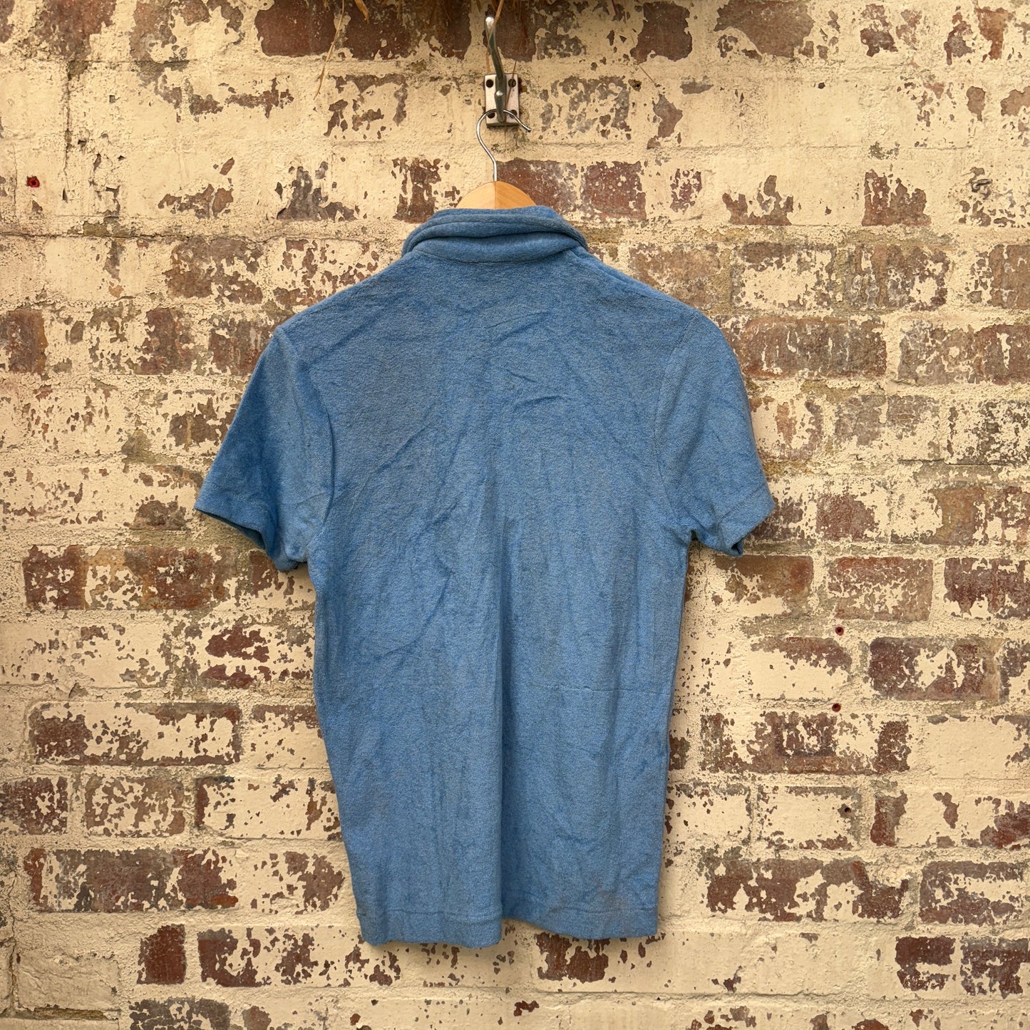1970s Blue Towelling Zip Polo Shirt Top