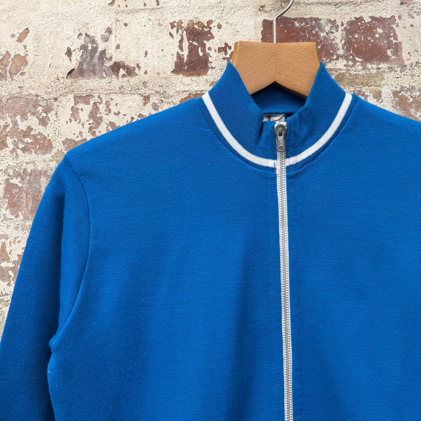 1970s Blue Knitted Zip Up Track Top