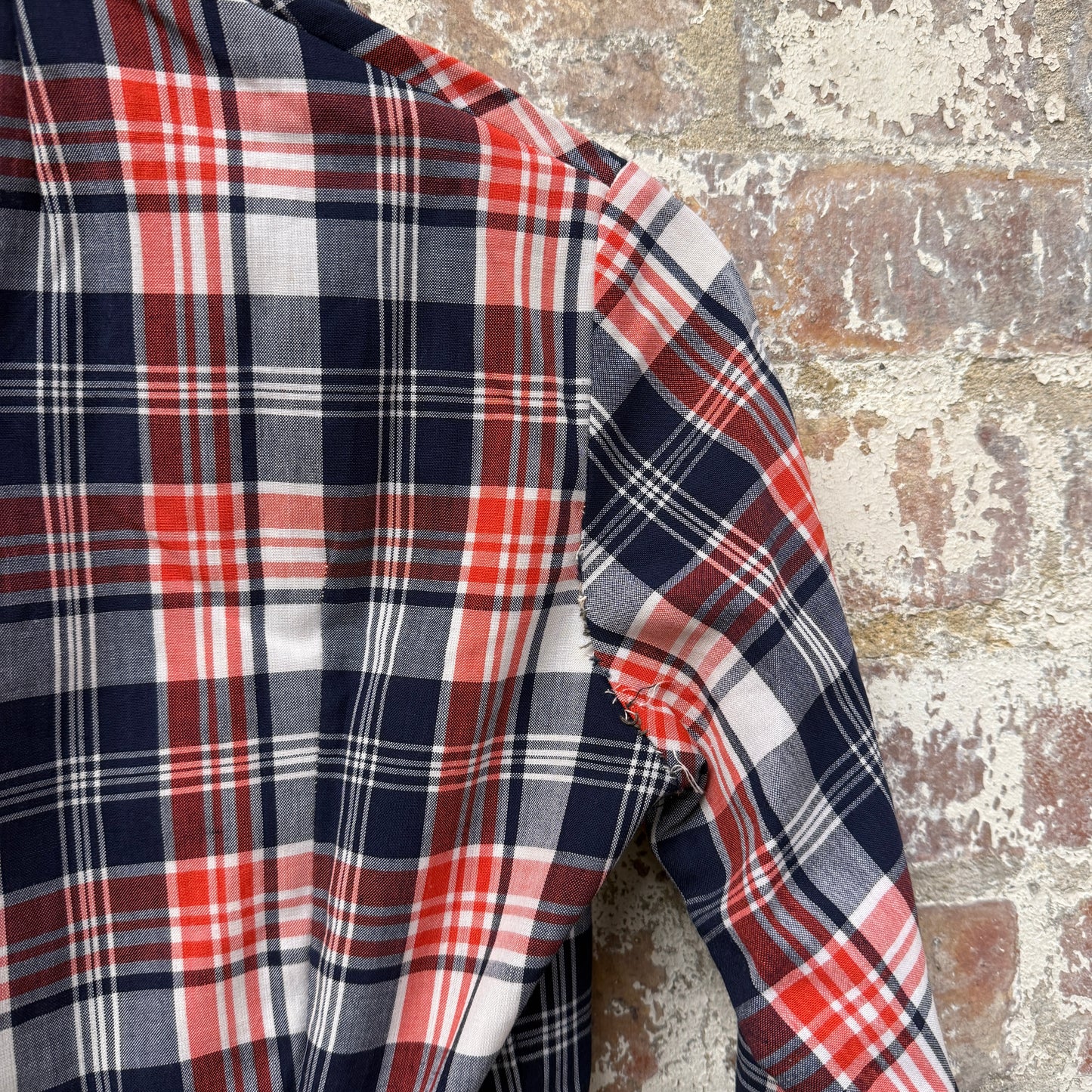 1970s Red Checkered Dagger Collar Shirt