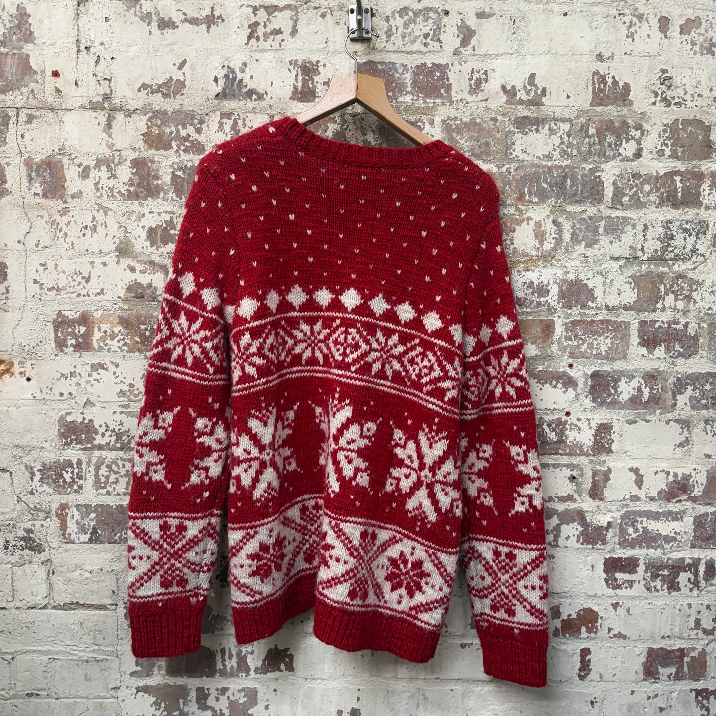 1990s Red Lands End Wool Knitted Jumper