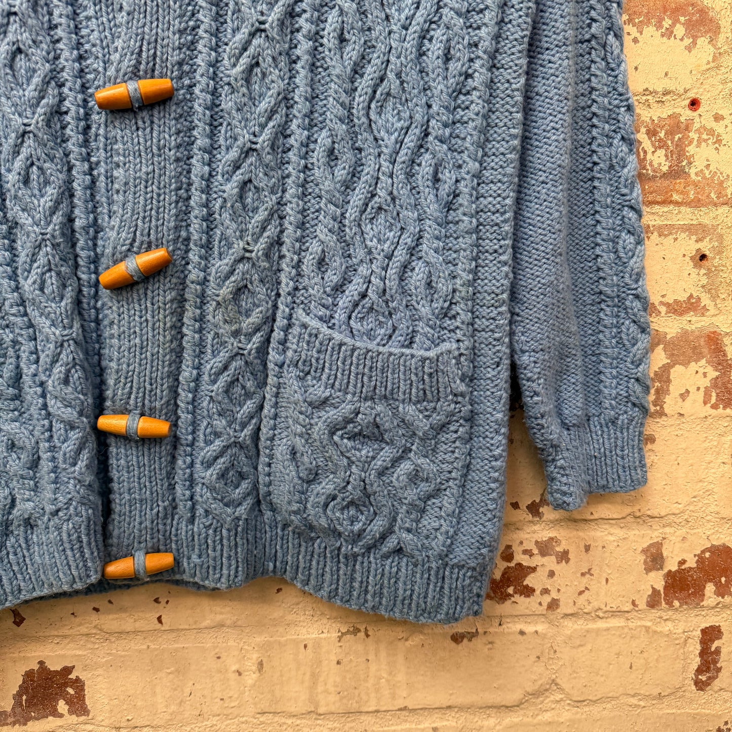 1980s Blue Wool Cable Knit Toggle Jumper
