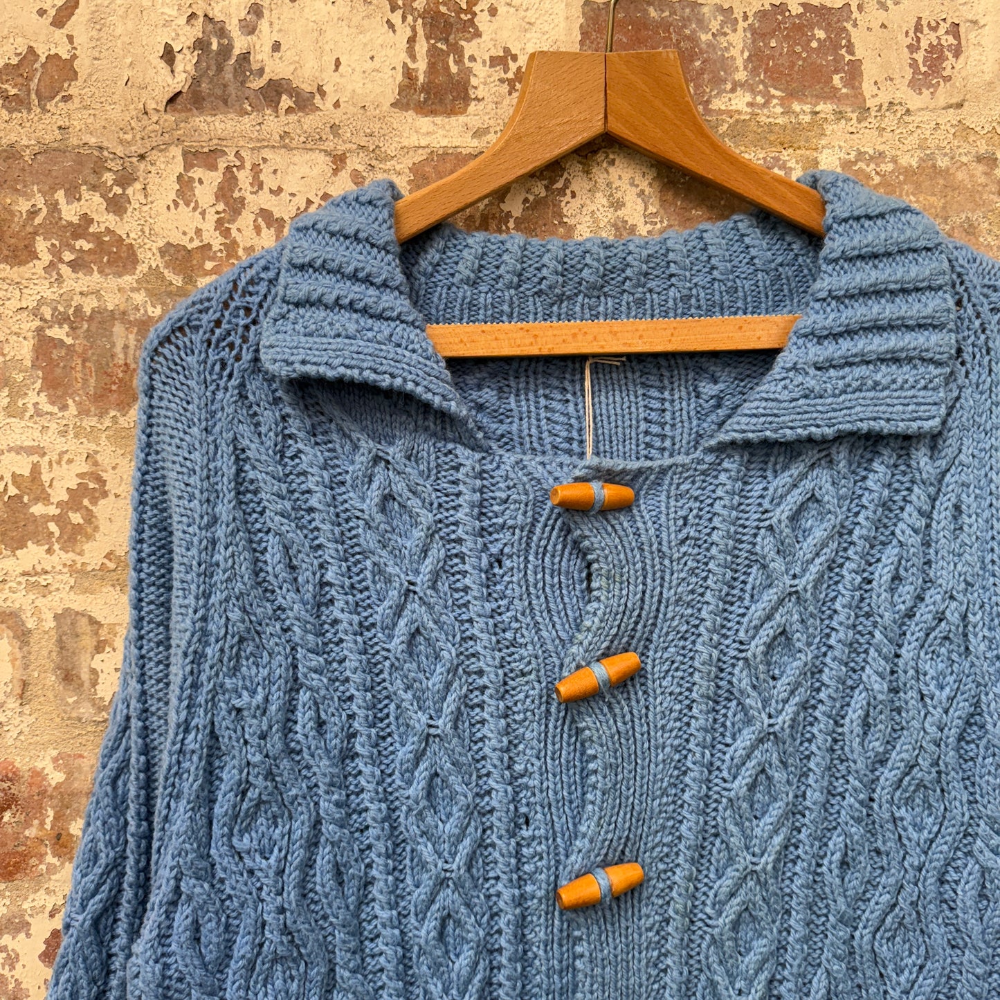 1980s Blue Wool Cable Knit Toggle Jumper