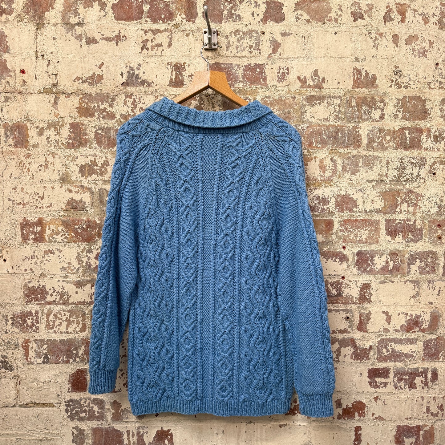 1980s Blue Wool Cable Knit Toggle Jumper