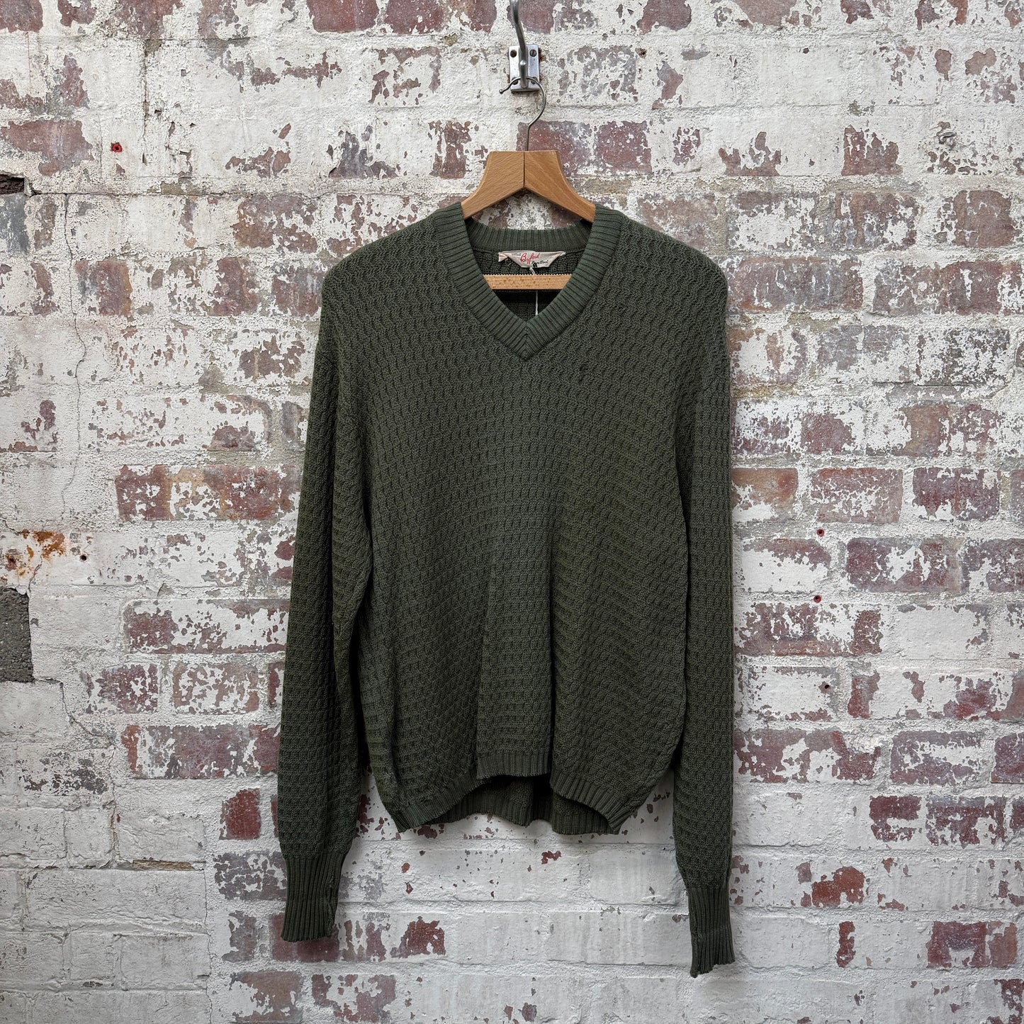 1960s Green Wool Patterned Knitted Jumper