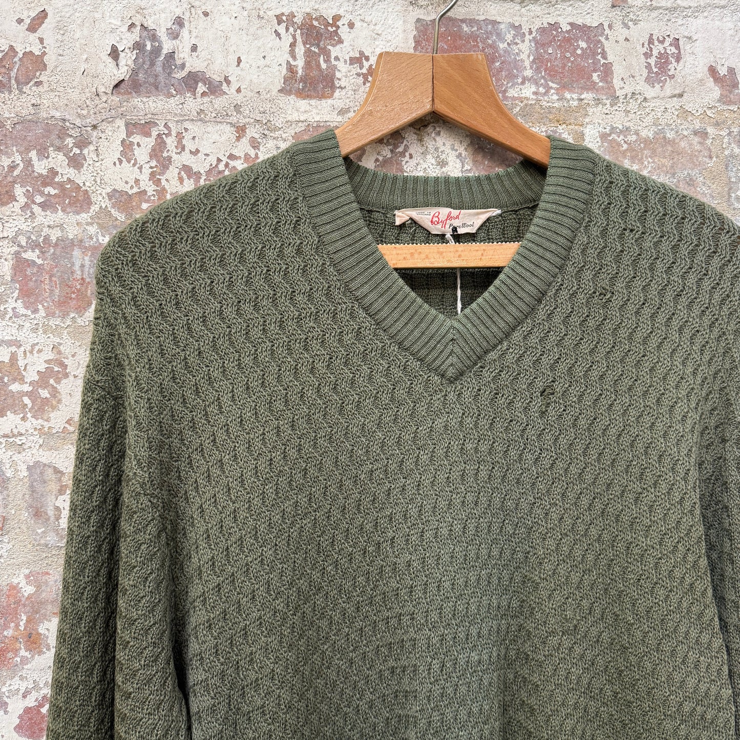 1960s Green Wool Patterned Knitted Jumper