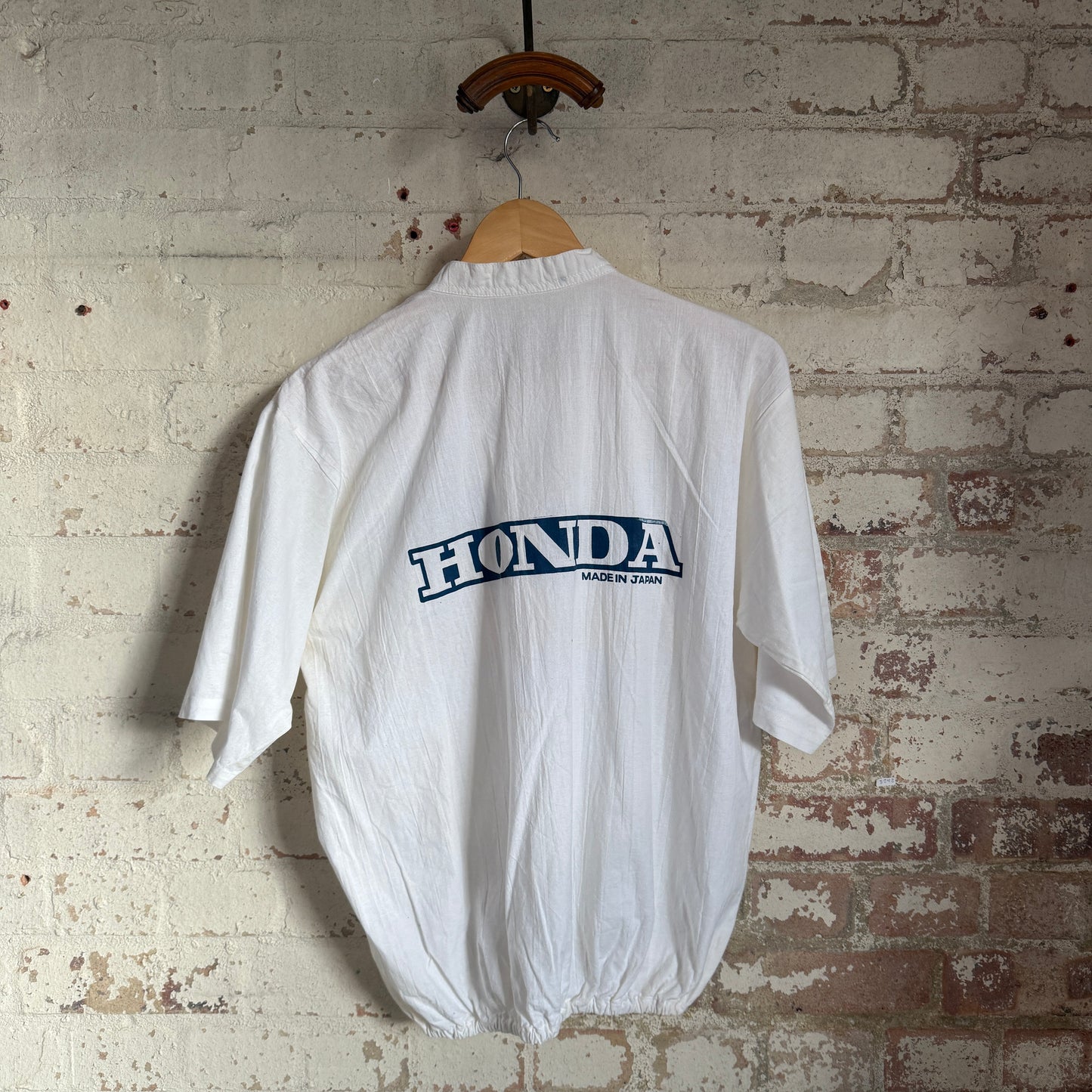 1980s White Honda Button Detail Polo Shirt Top