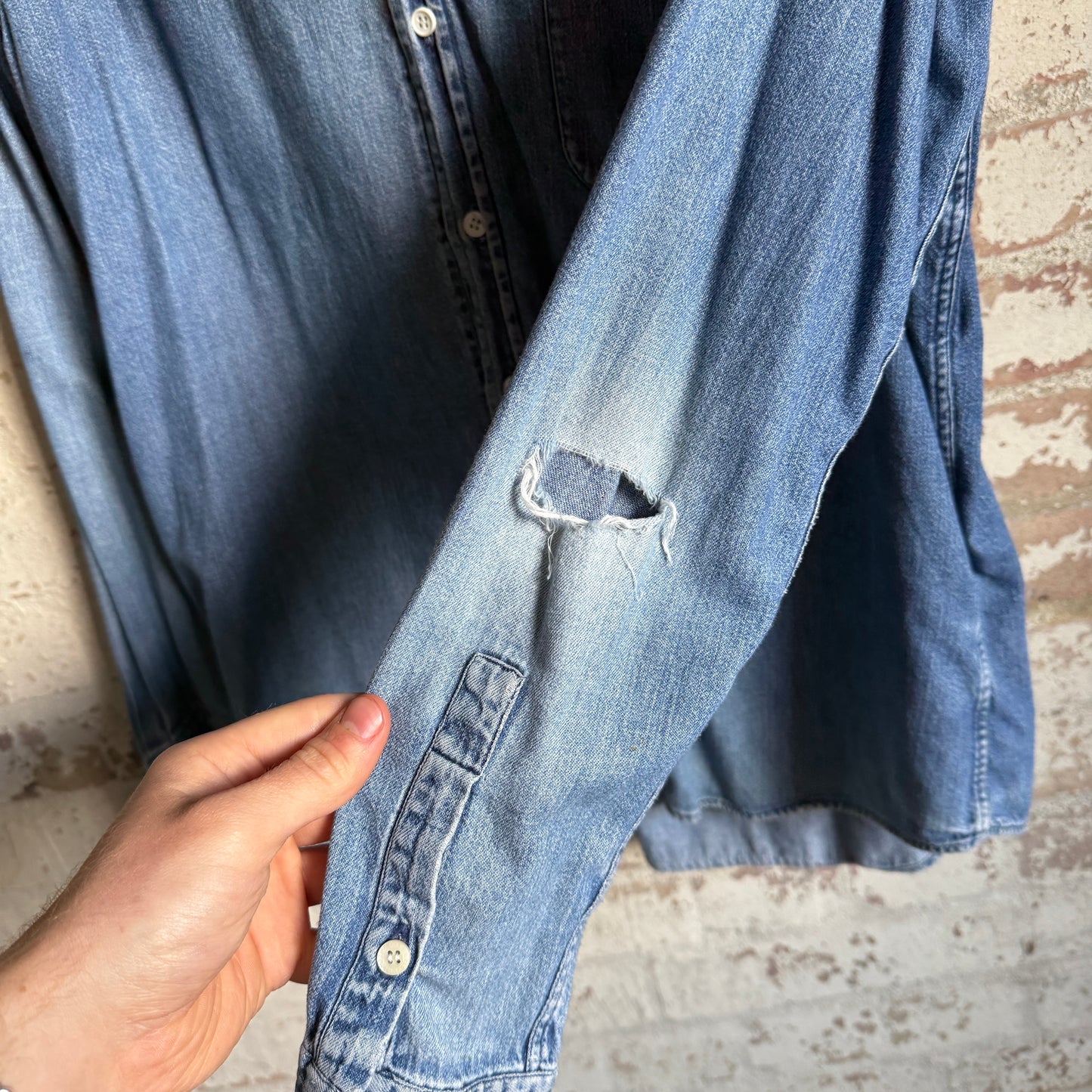 1990s Blue Denim Valentino Button Shirt