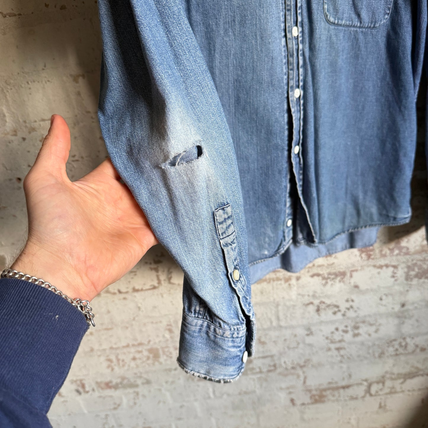 1990s Blue Denim Valentino Button Shirt