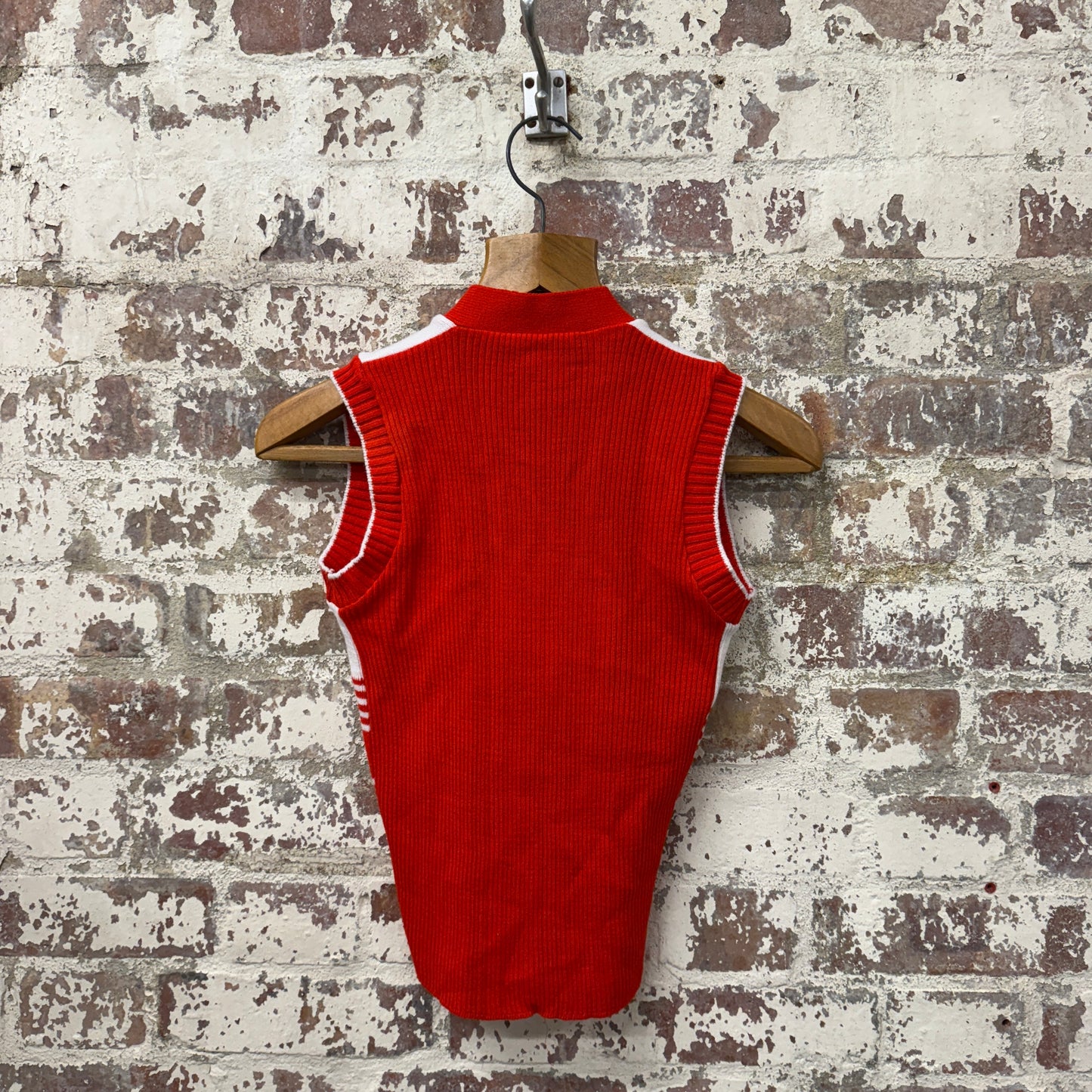 1970s Red Knitted Button Tank Top Jumper