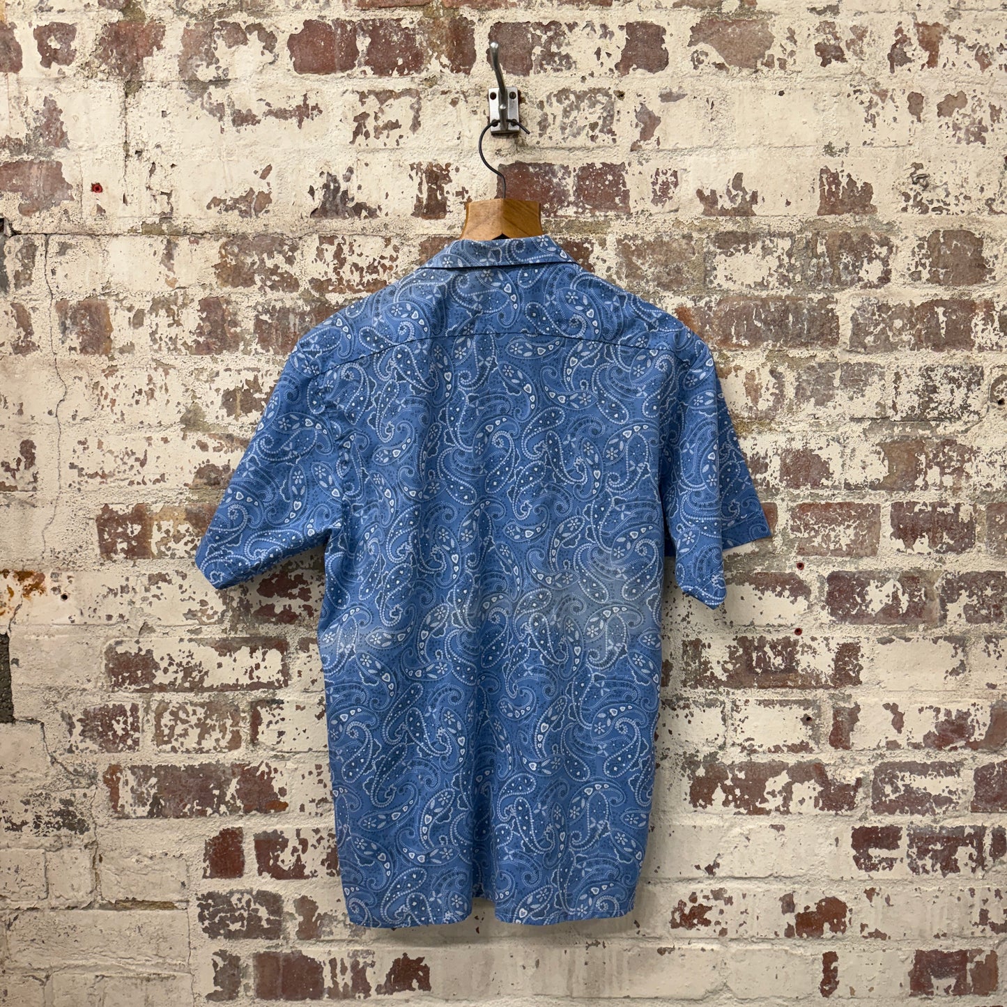1970s Blue Paisley Print Button Up Shirt