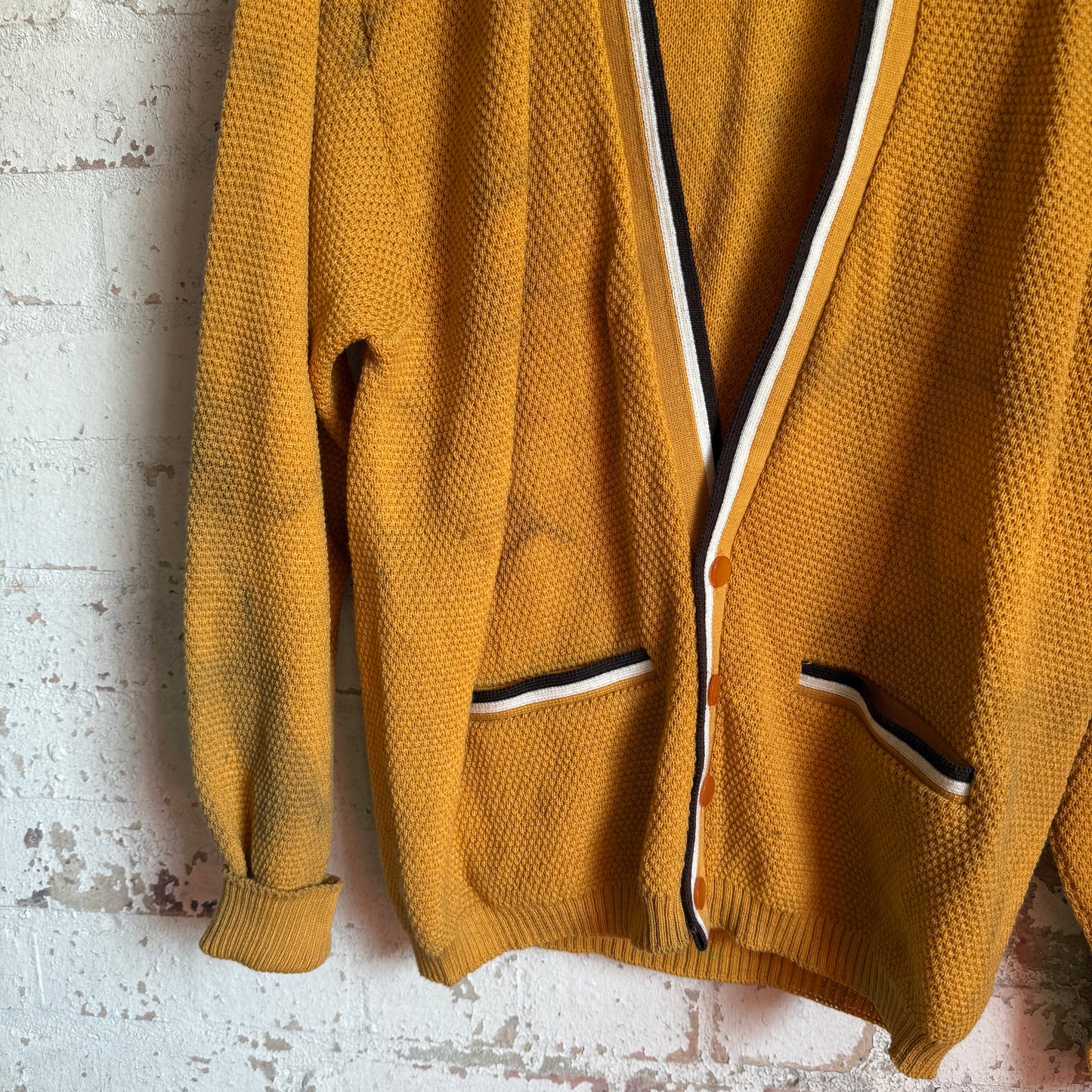 1970s Orange Waffle Knitted Cardigan Jumper