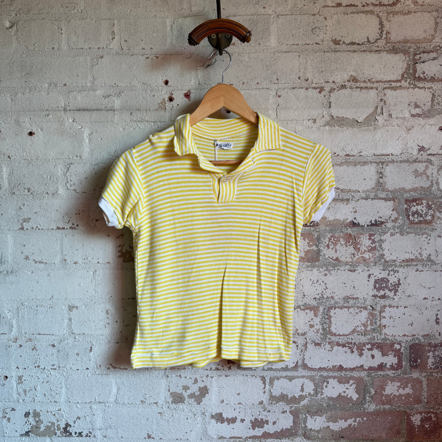 1960s Yellow Striped Holstar Polo Shirt Top