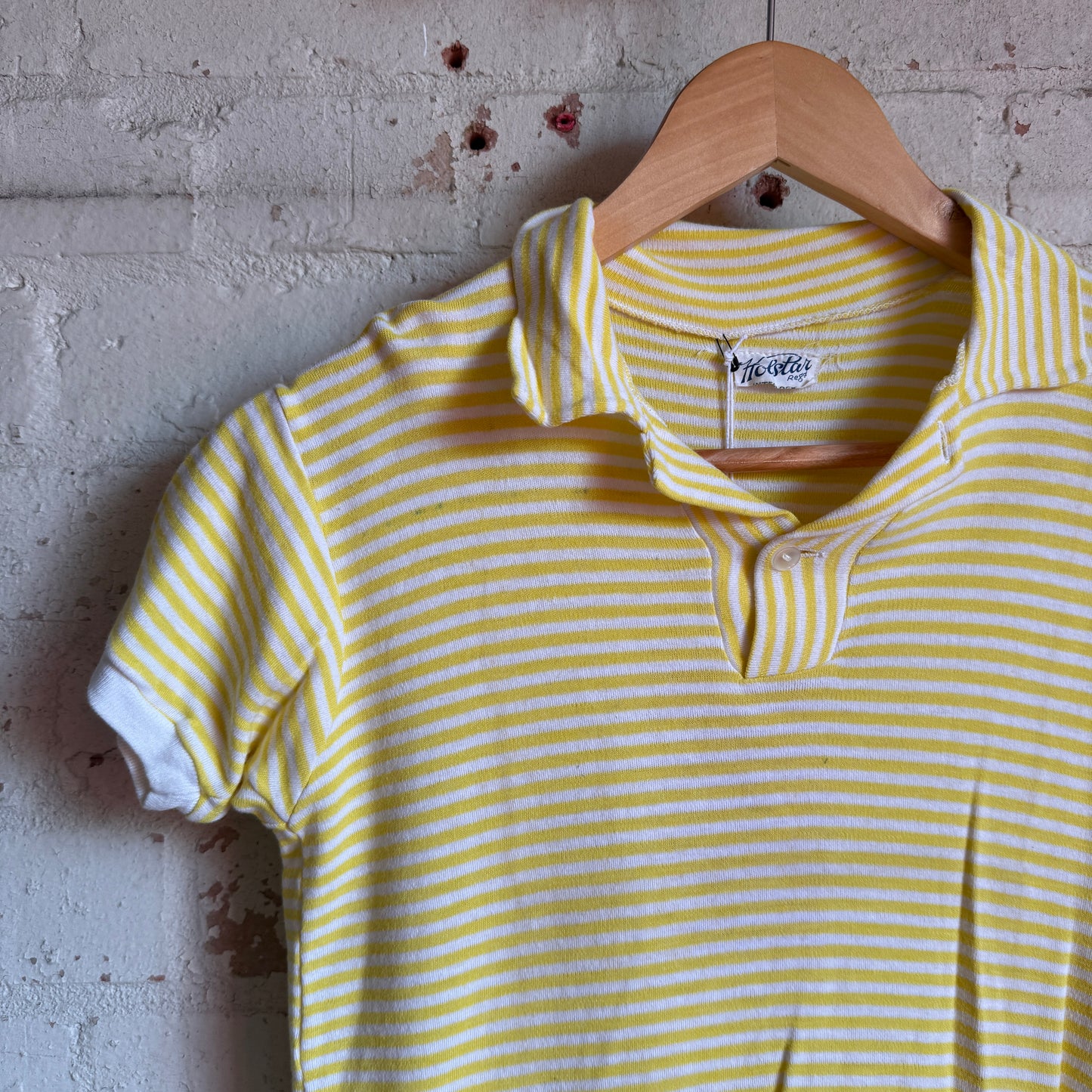 1960s Yellow Striped Holstar Polo Shirt Top