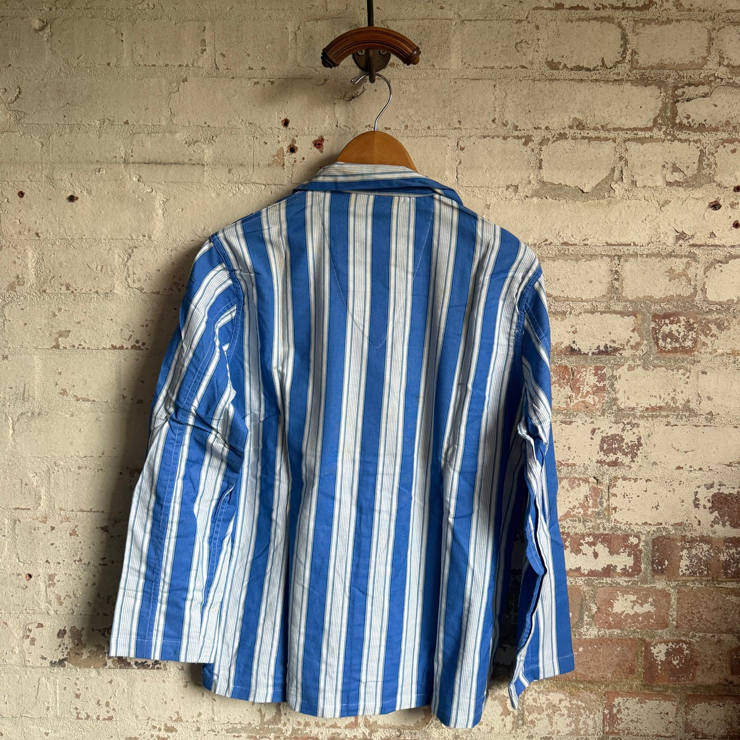 1940s 1950s Blue Striped Dead Stock Pyjama Leisure Shirt