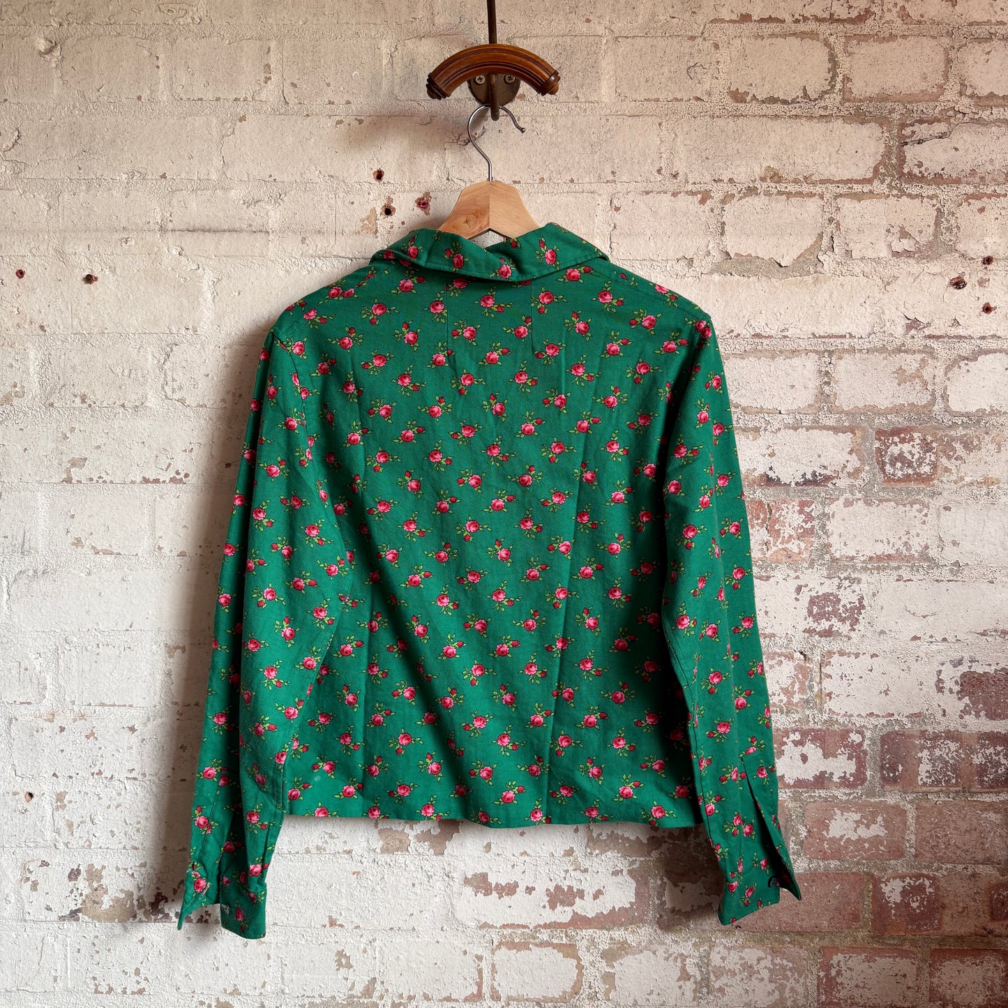 1970s Green Patterned Shirt Blouse
