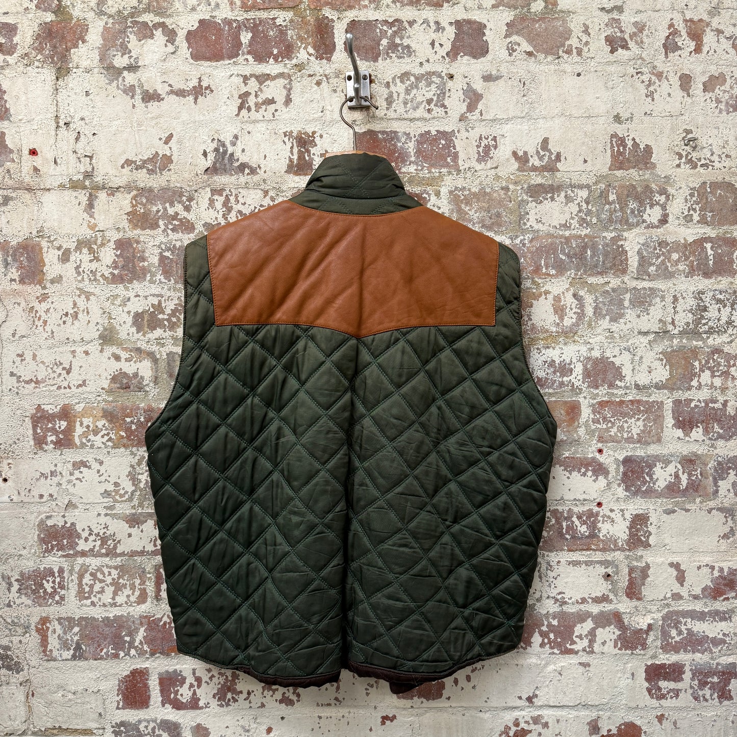 1970s Green Leather Padded Gilet Jacket
