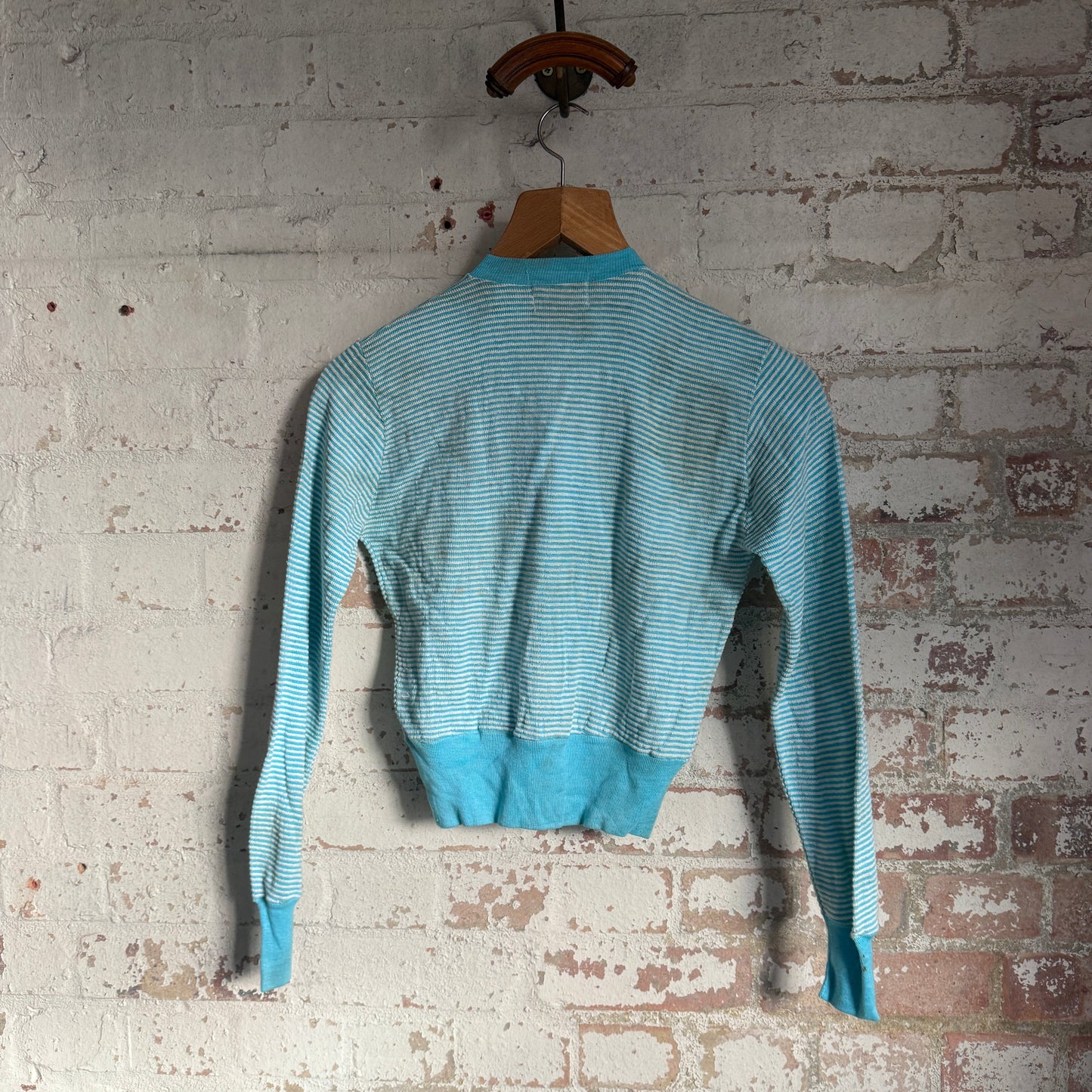 1960s Blue Striped British Cardigan Top