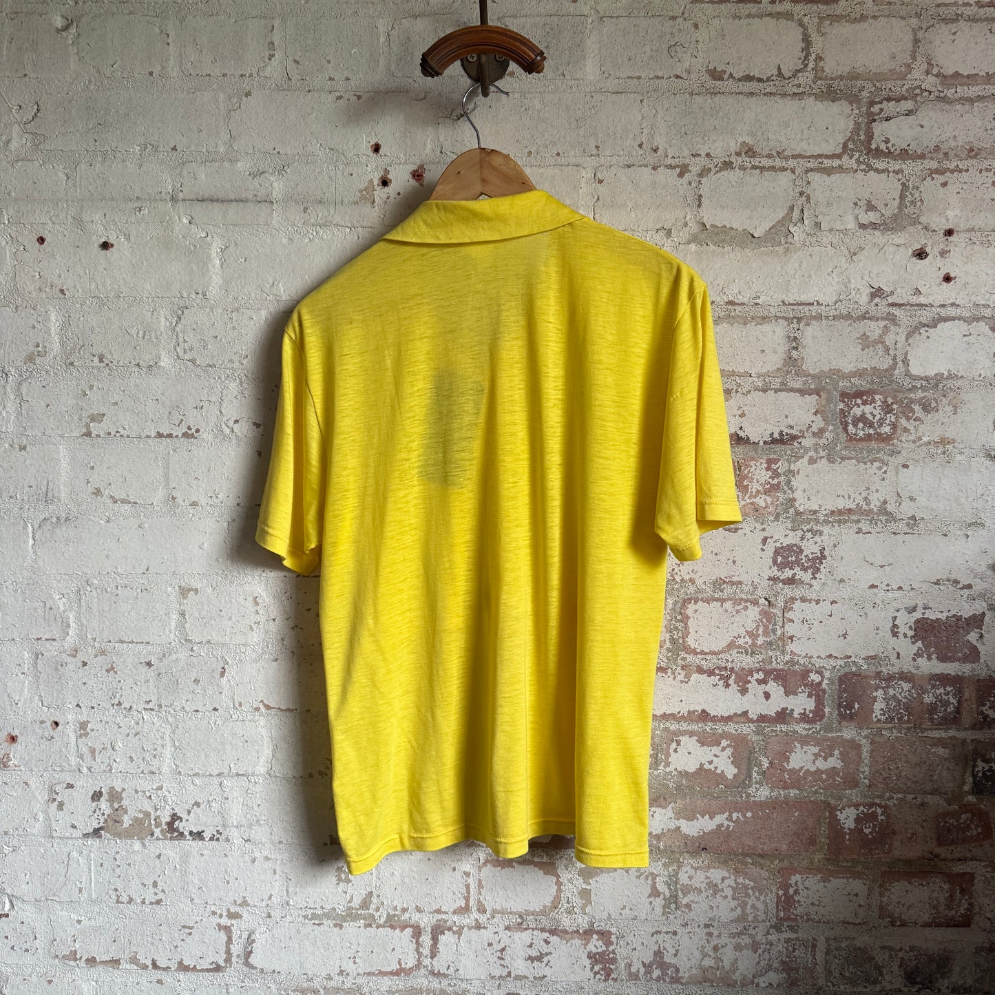 1970s Yellow Graphic Polo Shirt Top