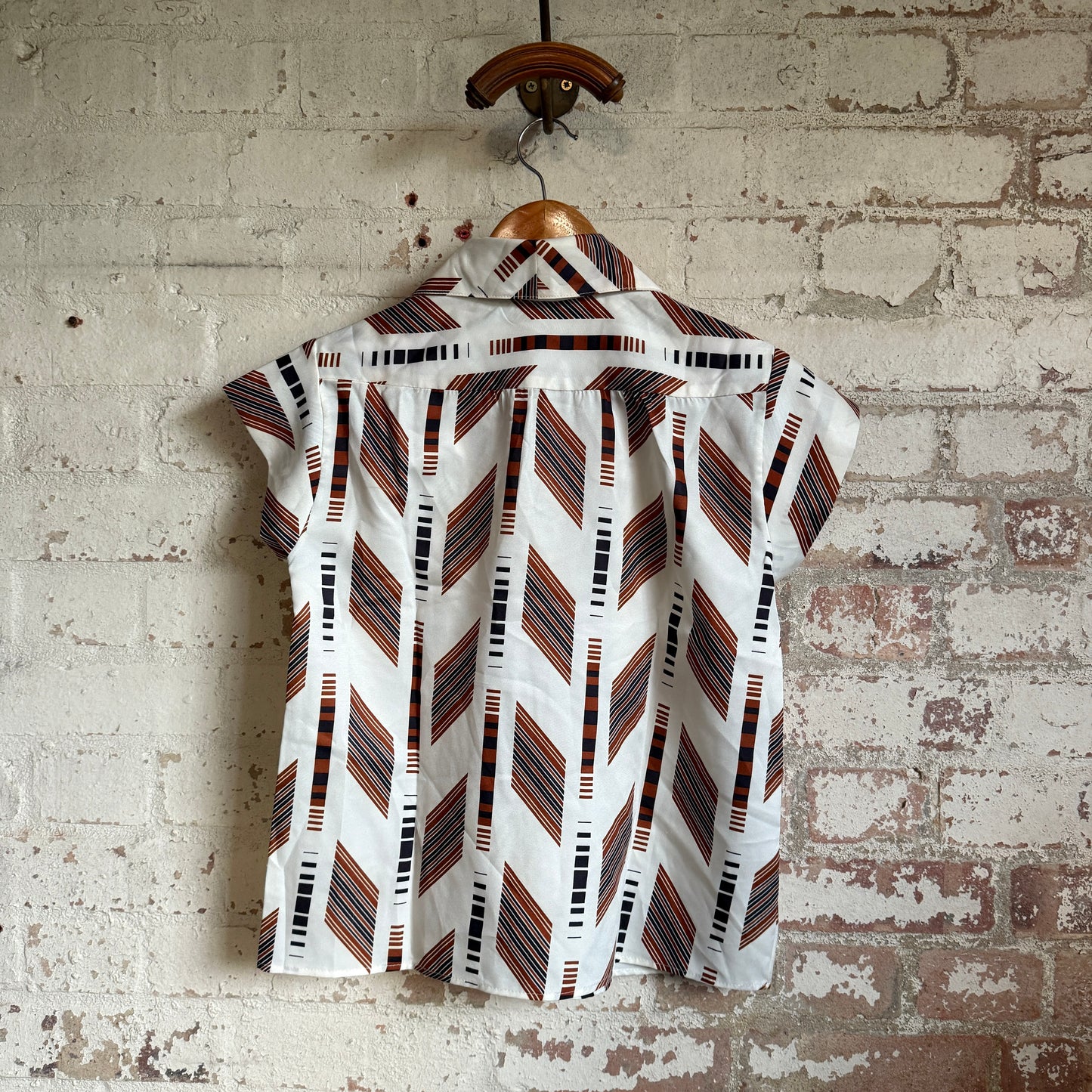 1970s Brown Patterned Blouse Shirt Top