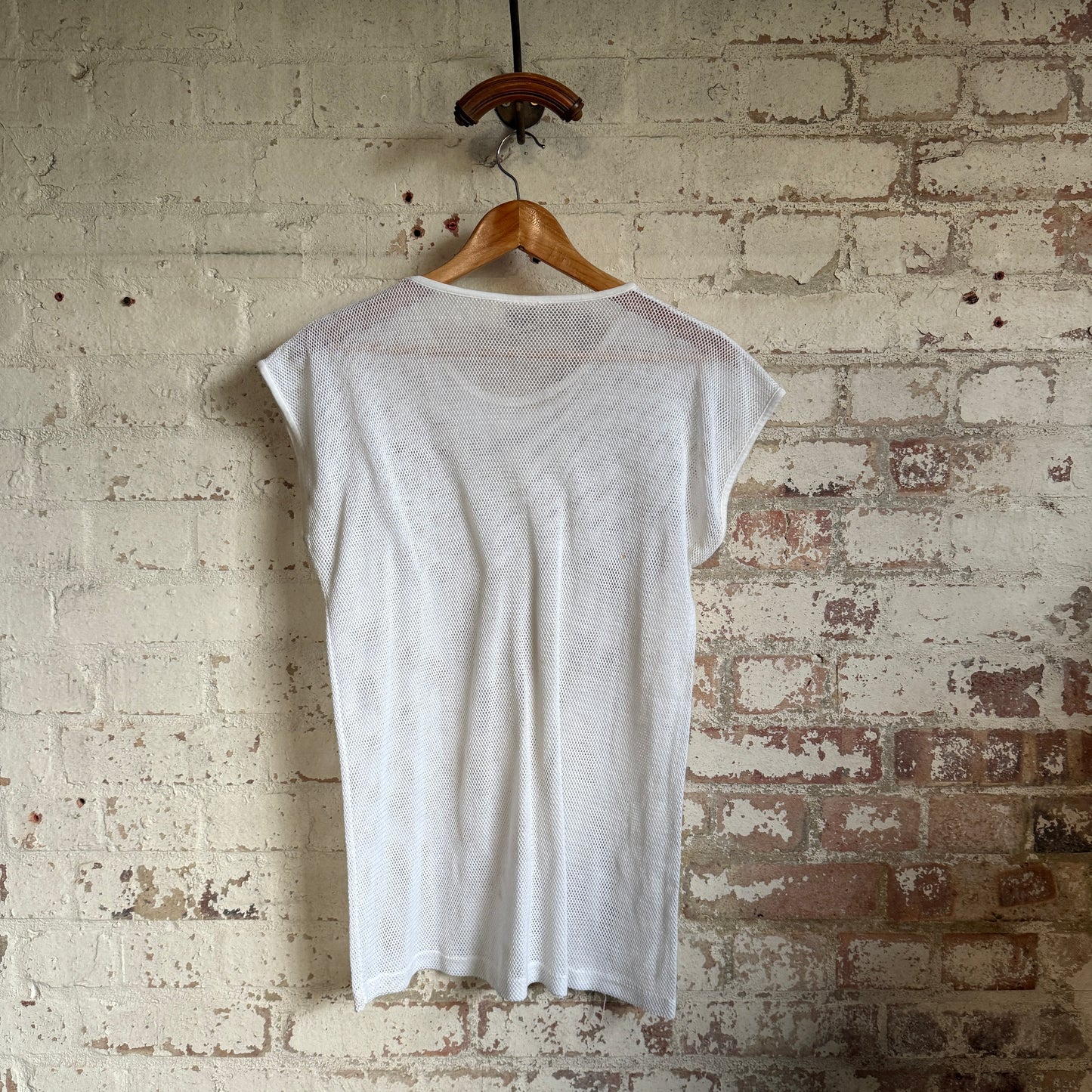 1980s White Levis Netting Vest T-Shirt Top
