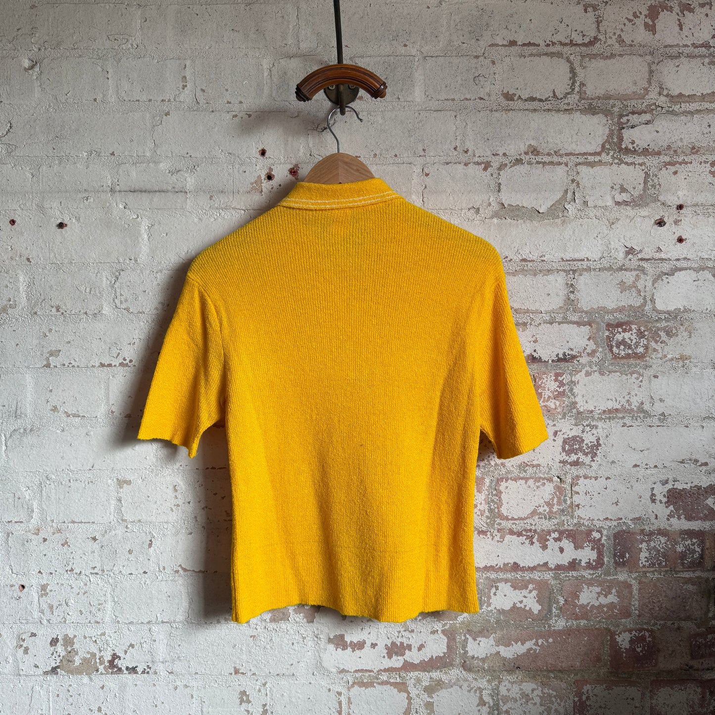 1960s 1970s Yellow Italian Knitted Polo Shirt Top