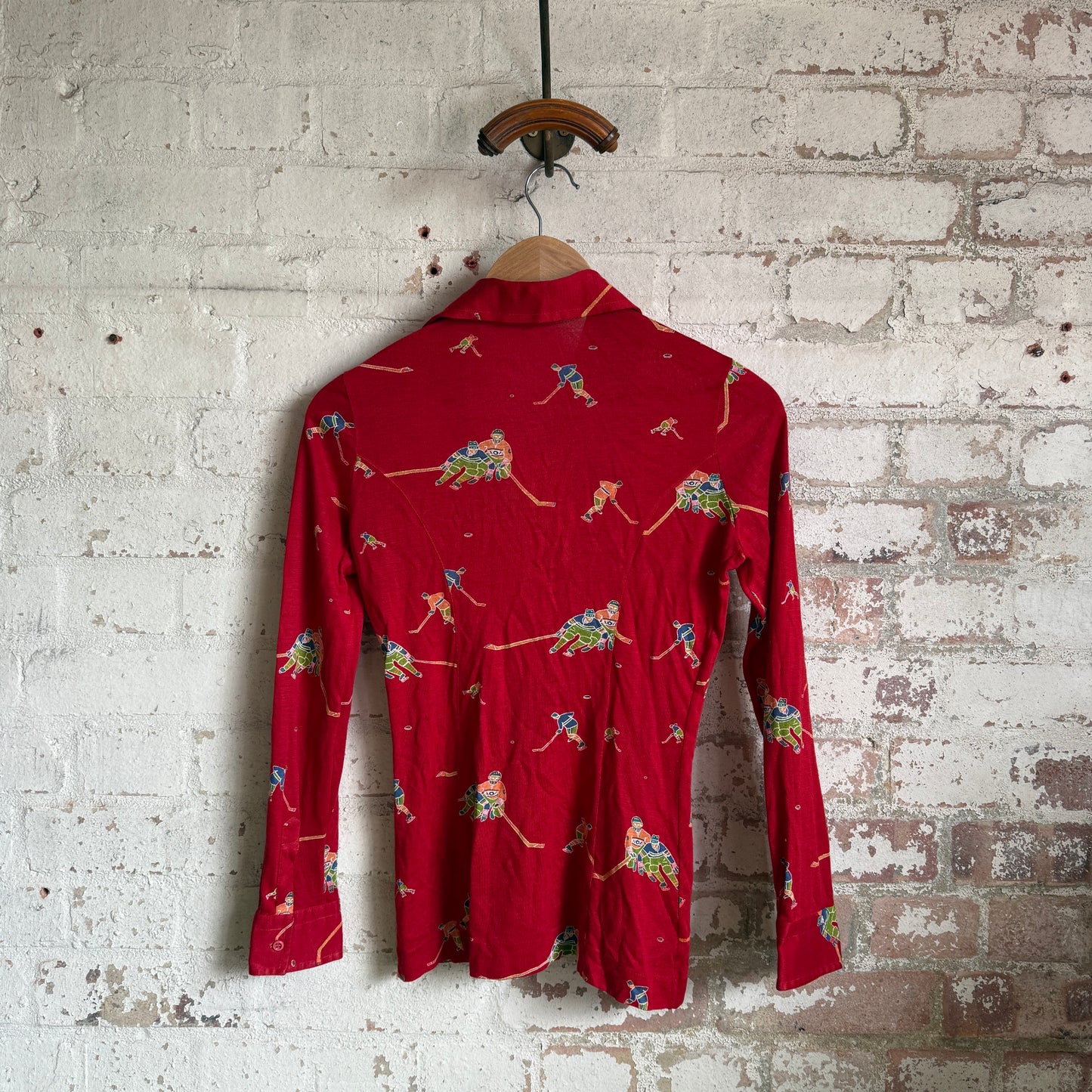1970s Red Hockey Graphic Button Shirt