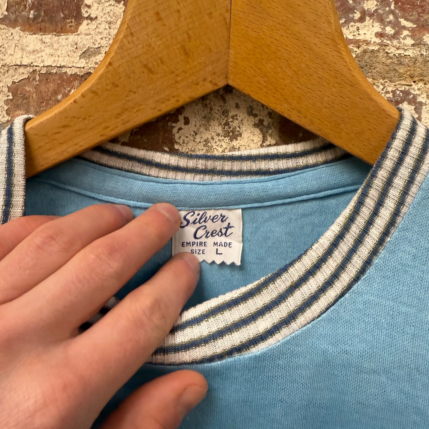 1970s Blue British Deadstock Pocket Crewneck T-Shirt