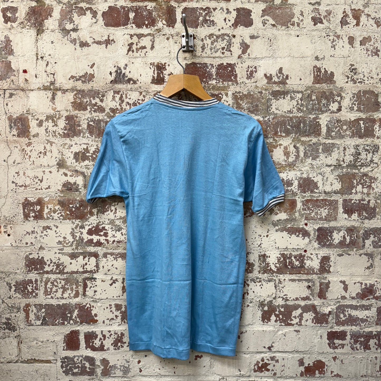 1970s Blue British Deadstock Pocket Crewneck T-Shirt
