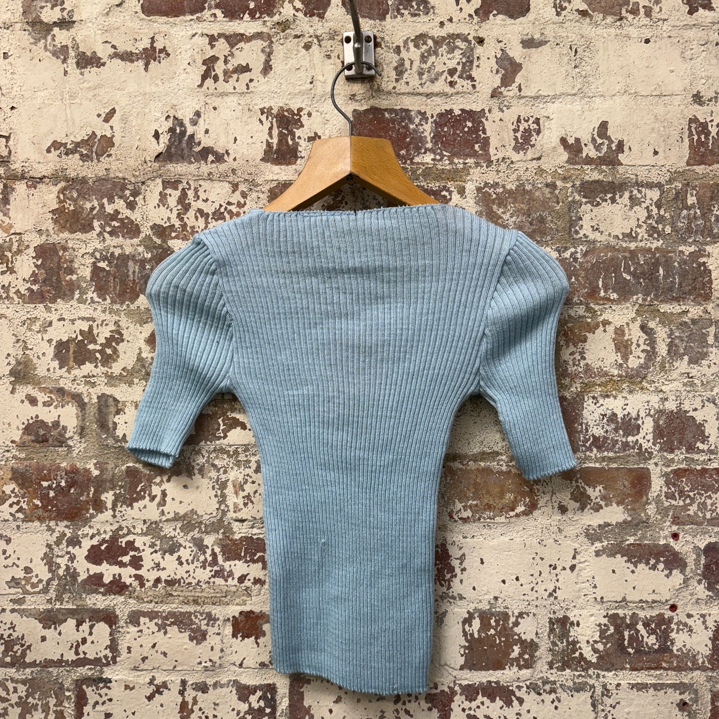 1970s 1980s Baby Blue Knitted T-Shirt Top