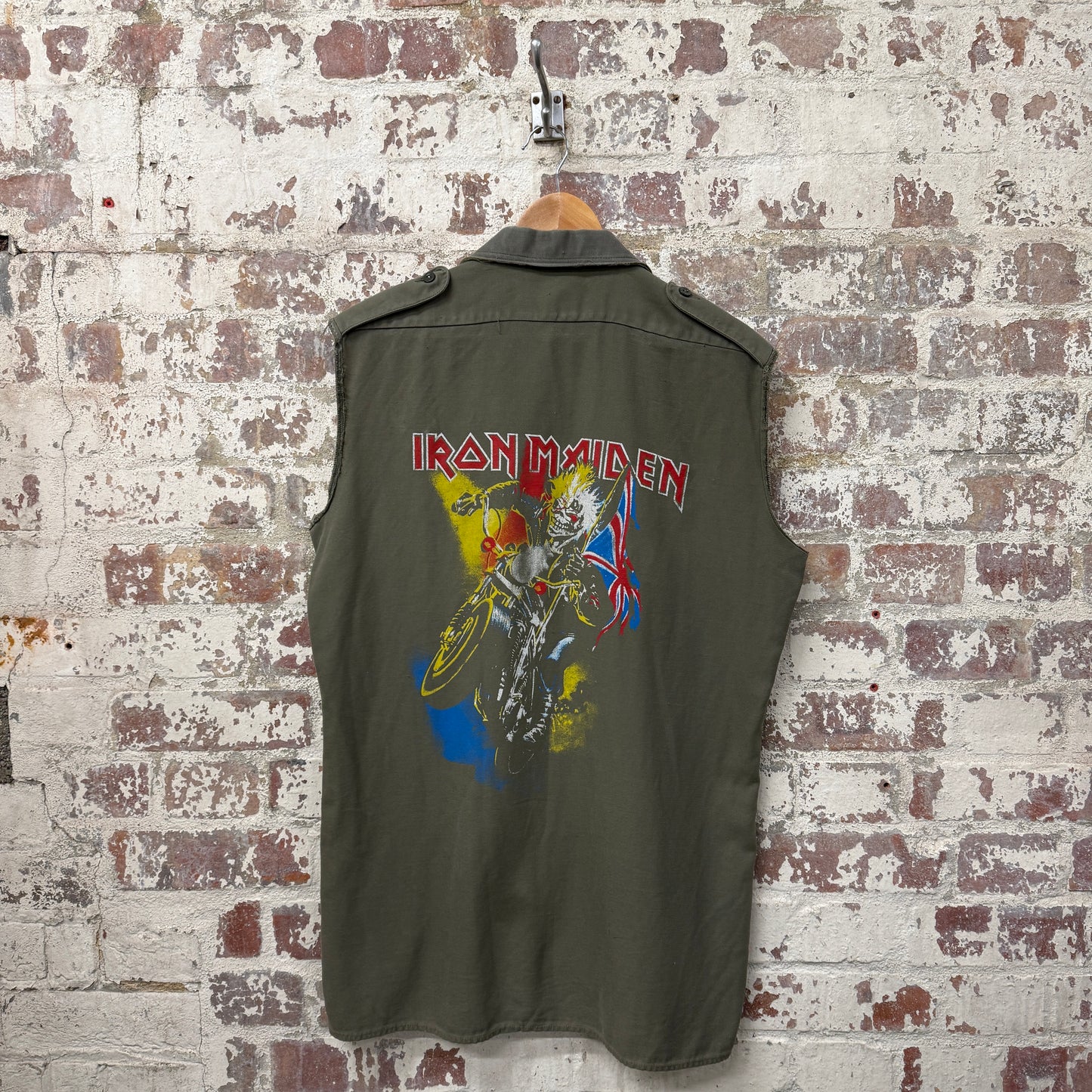 1980s Green Iron Maiden Military Vest Gilet Jacket