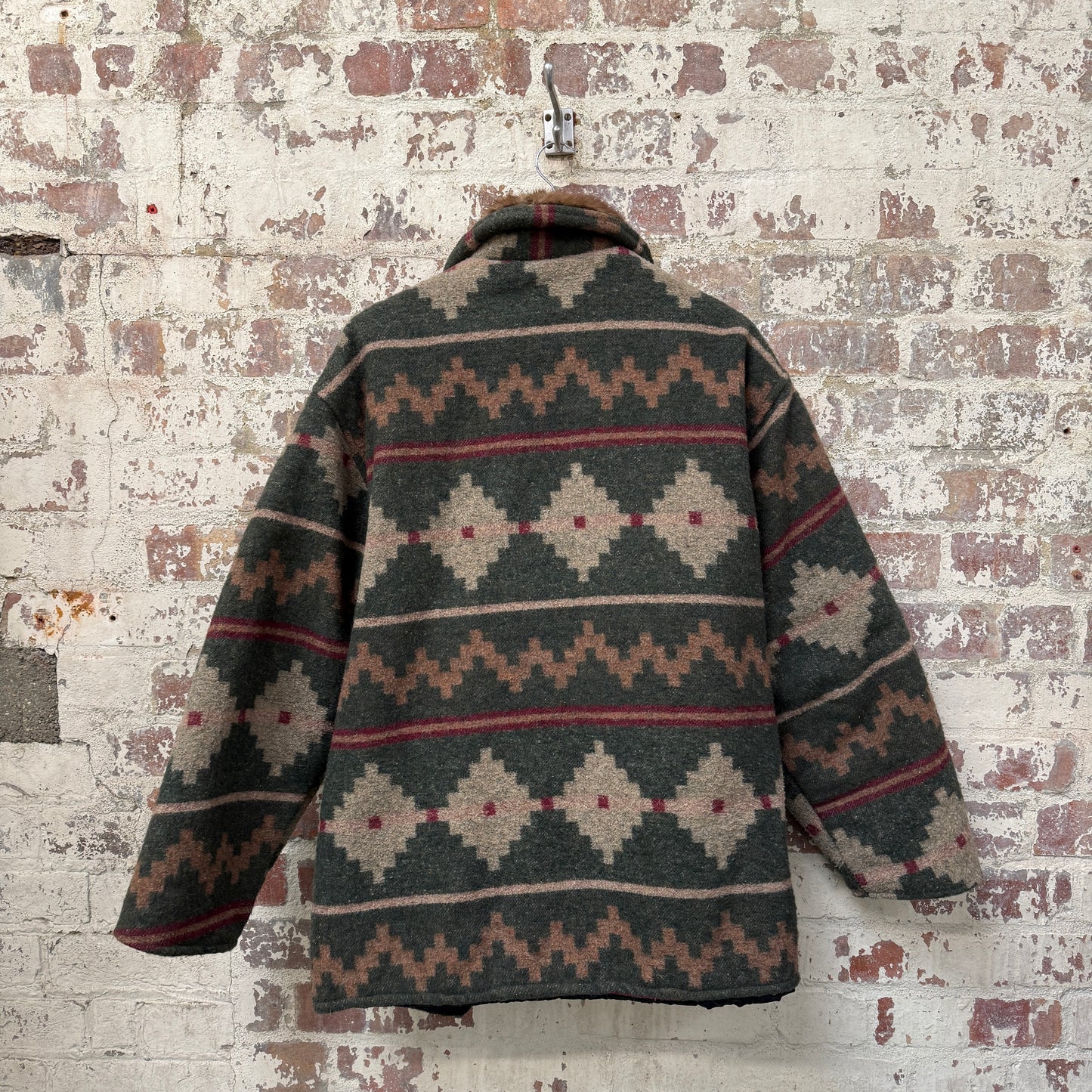 1970s Green Aztec Wool Patterned Jacket